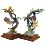 Royal Worcester Porcelain Dorothy Doughty Beswick Wrens And Yellow Jasmine, Pair