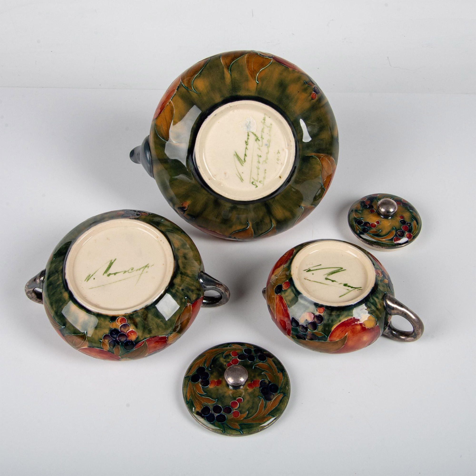 3pc Moorcroft Silver Overlay Tea Set, Ochre Pomegranate - Image 6 of 6