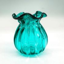 Turquoise Glass Ruffle Vase