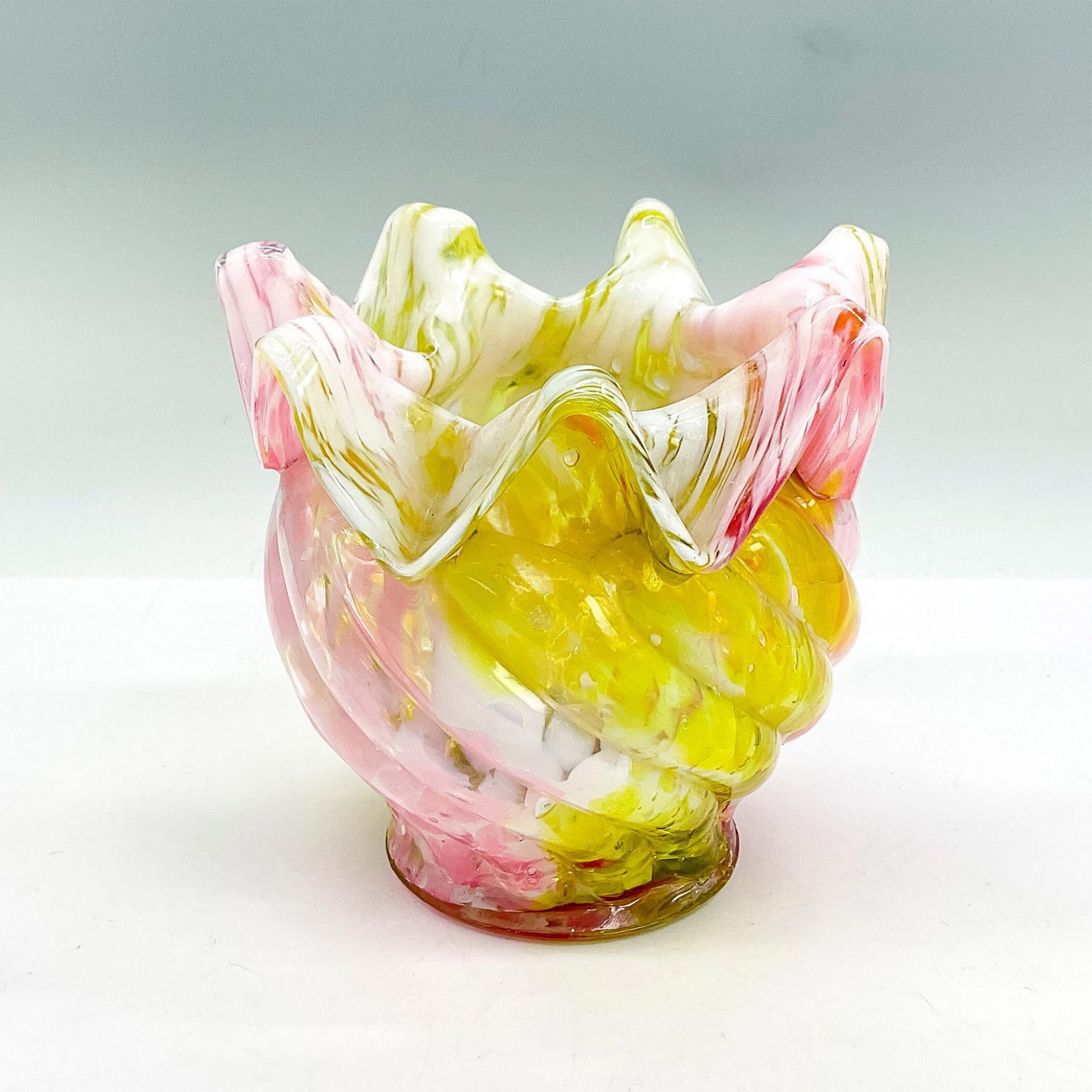 Vintage Splatter Glass Vase, Pink, White and Yellow - Image 2 of 3