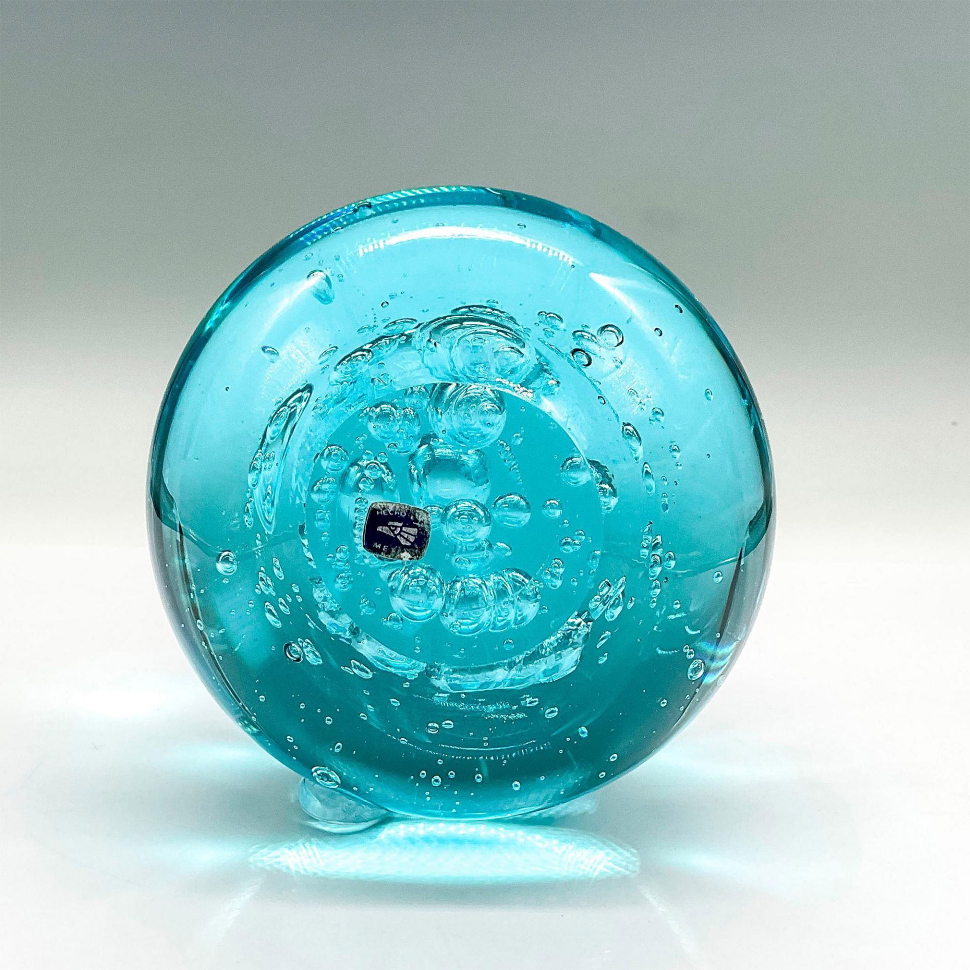 Blue Glass Sphere Orb Paperweight With Bubbles - Image 3 of 3