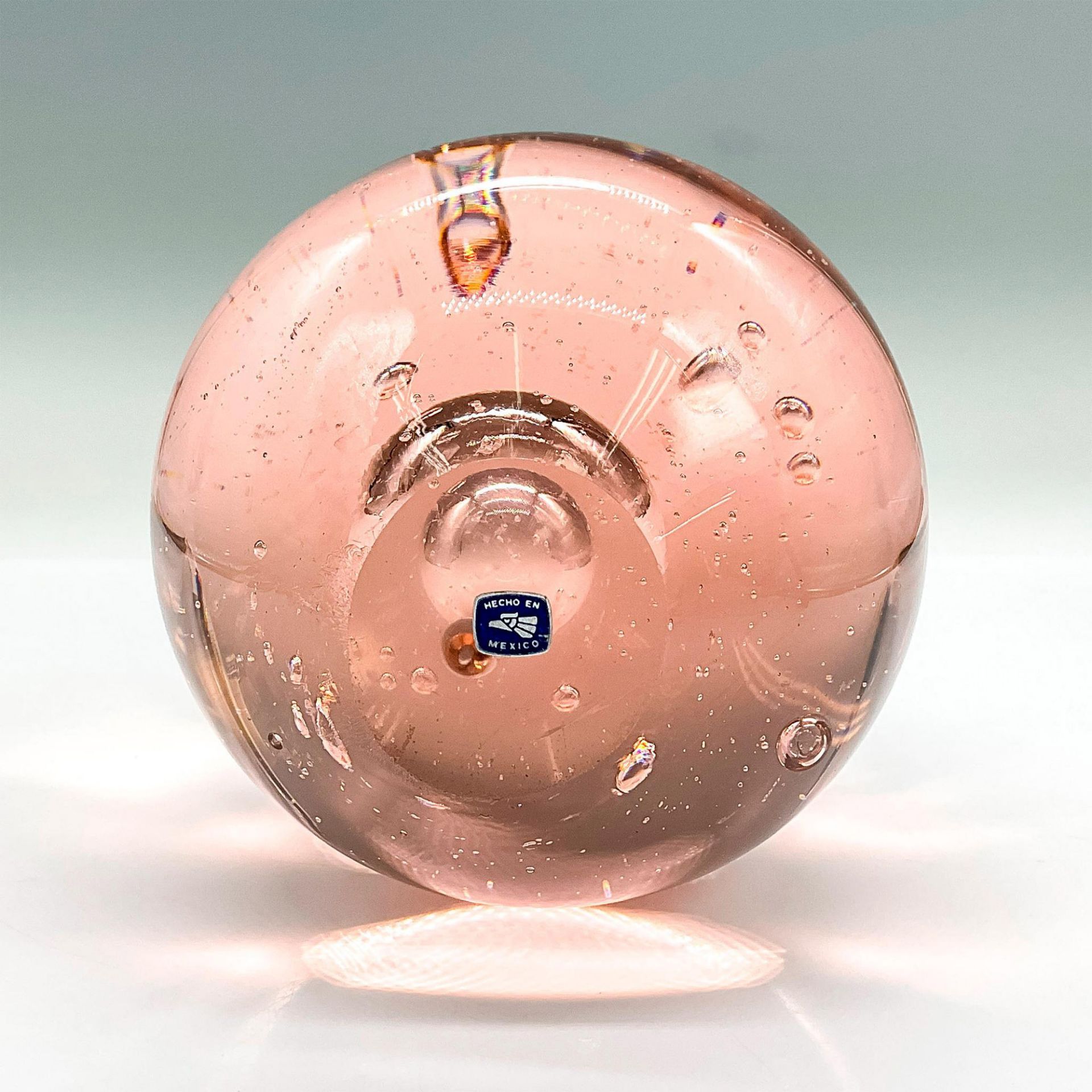 Pink Glass Sphere Orb Paperweight With Bubbles - Image 3 of 3