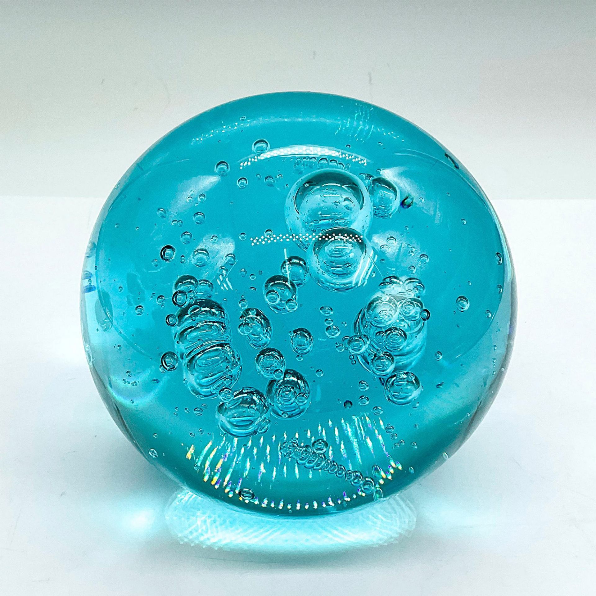 Blue Glass Sphere Orb Paperweight With Bubbles - Image 2 of 3