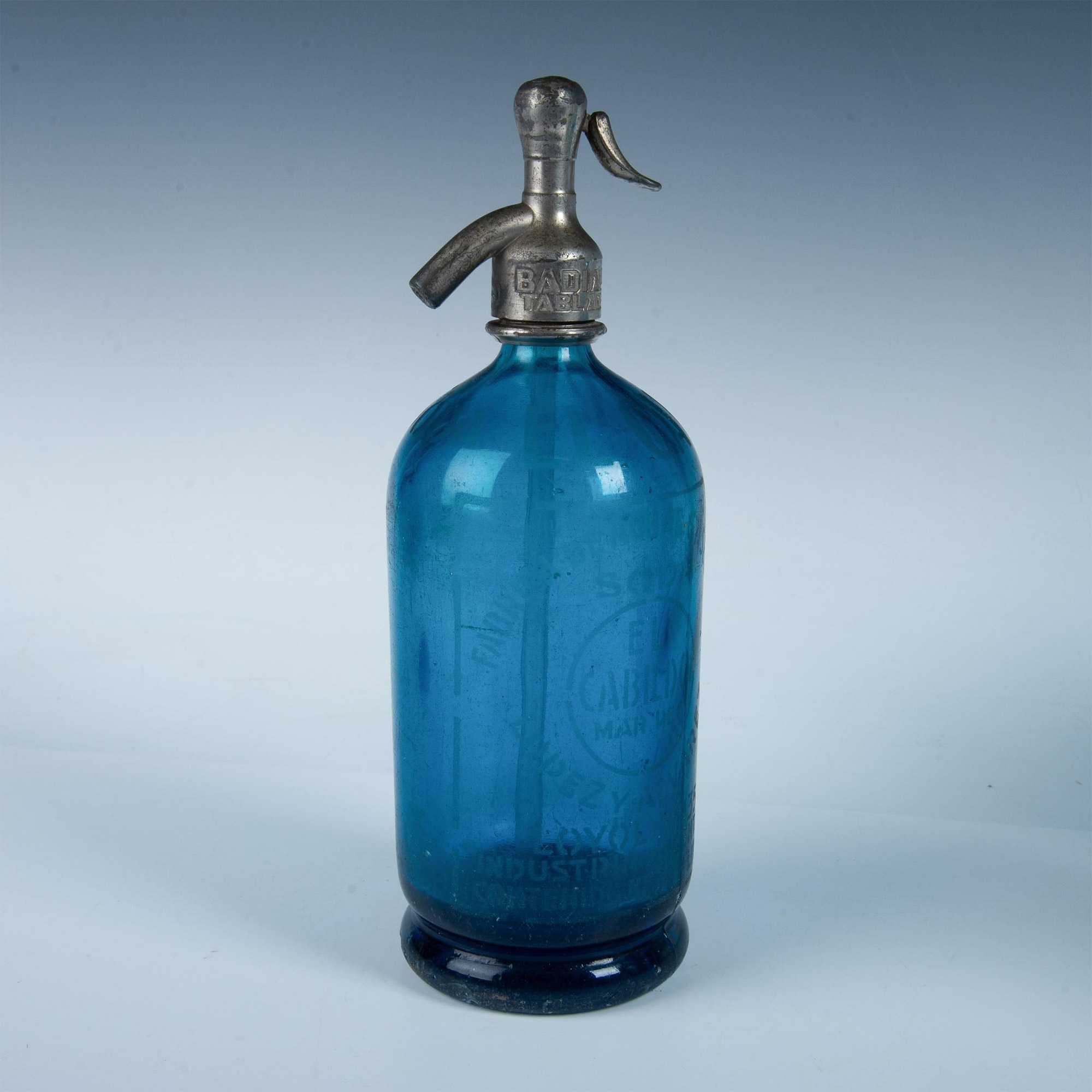 Antique Seltzer Blue Glass Bottle & Siphon, Argentina - Image 3 of 5