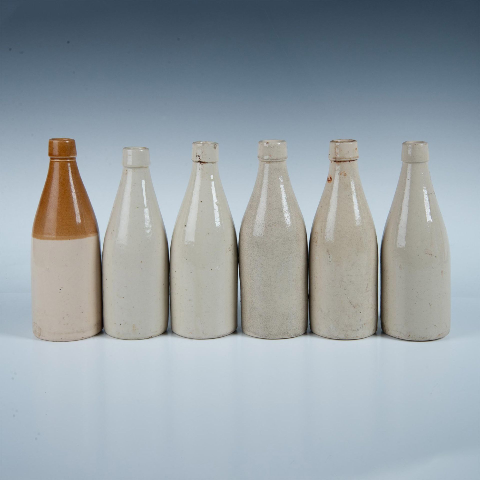 6pc Antique Ceramic Stoneware Ale/Ginger Beer Bottles - Bild 2 aus 6