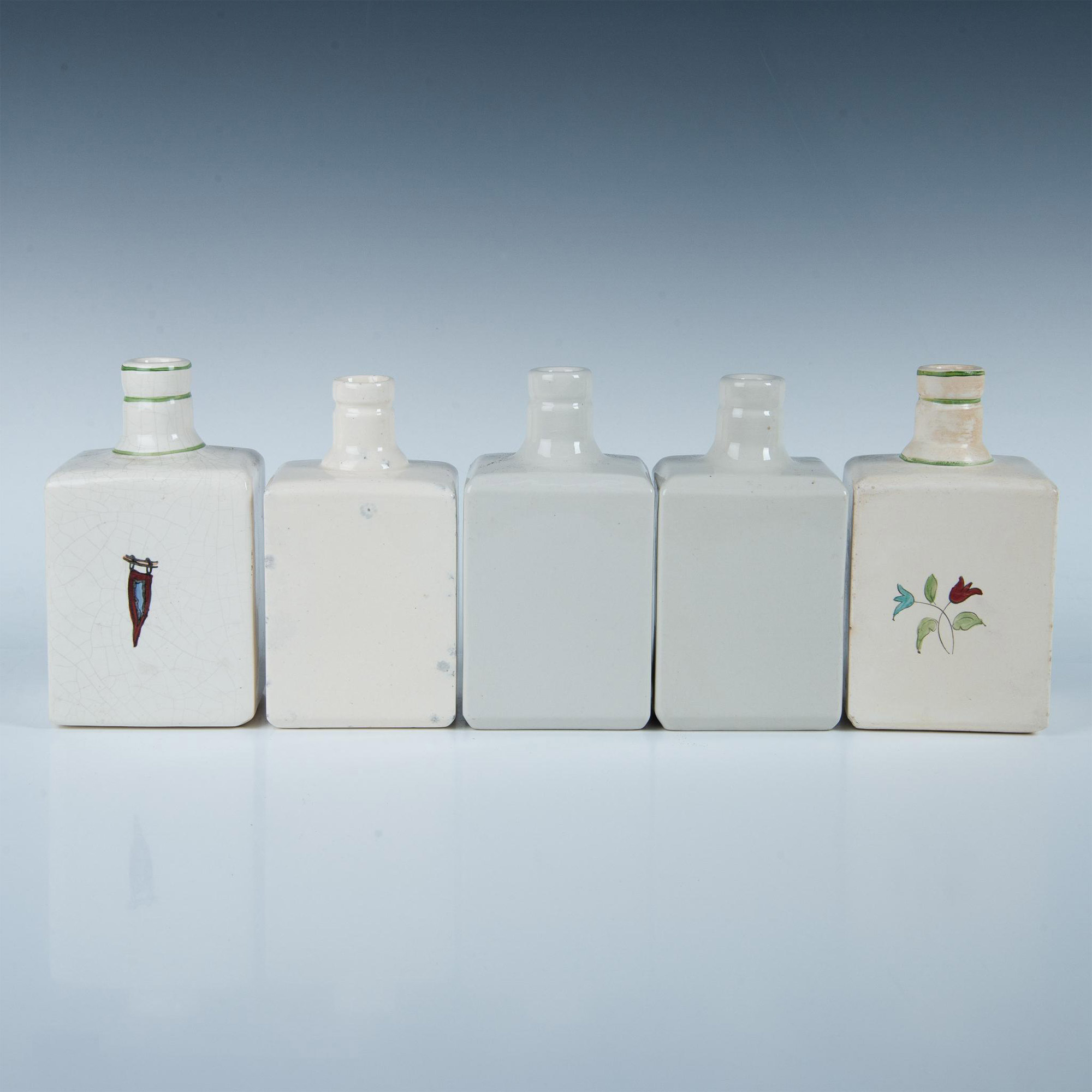 5pc Hand Painted Antique Ceramic Liquor Bottles - Image 3 of 7
