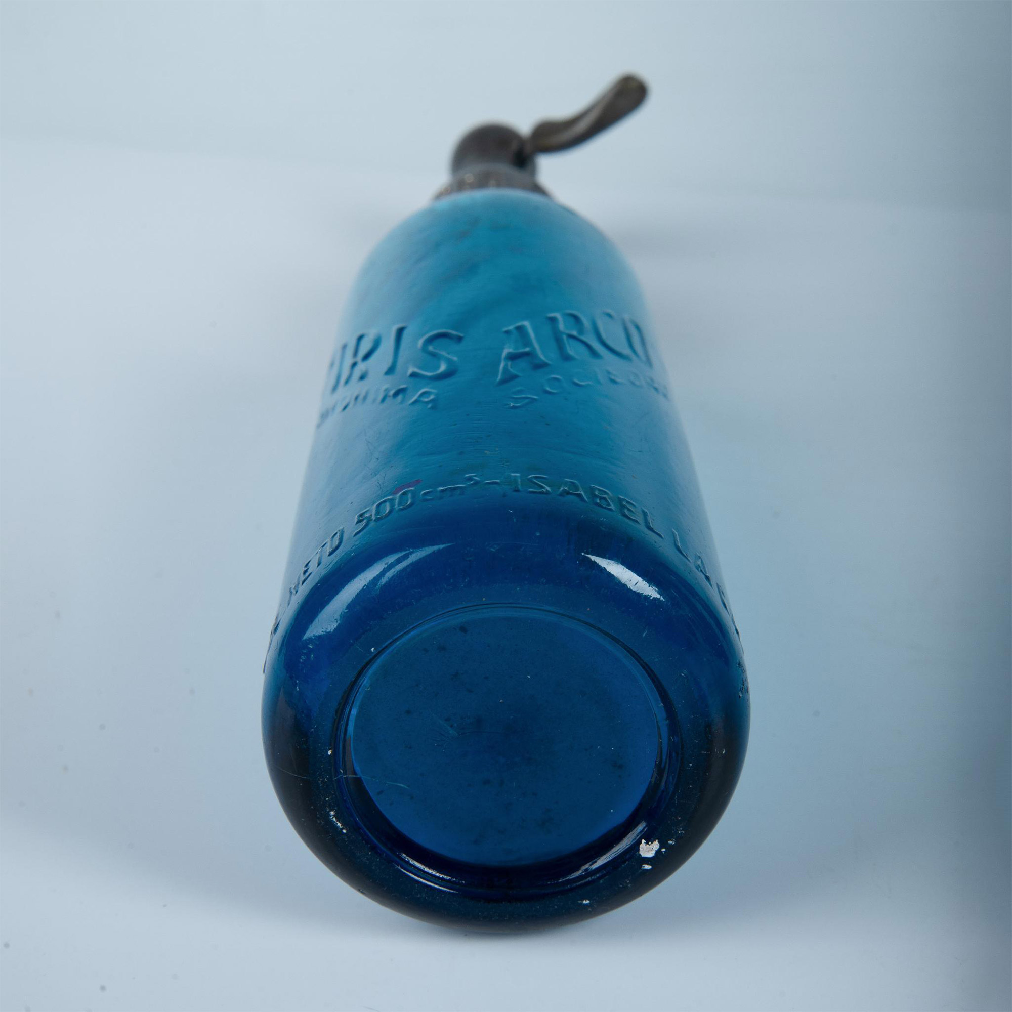 Antique Blue Glass Seltzer Bottle Argentina, Iris Arco - Image 7 of 7