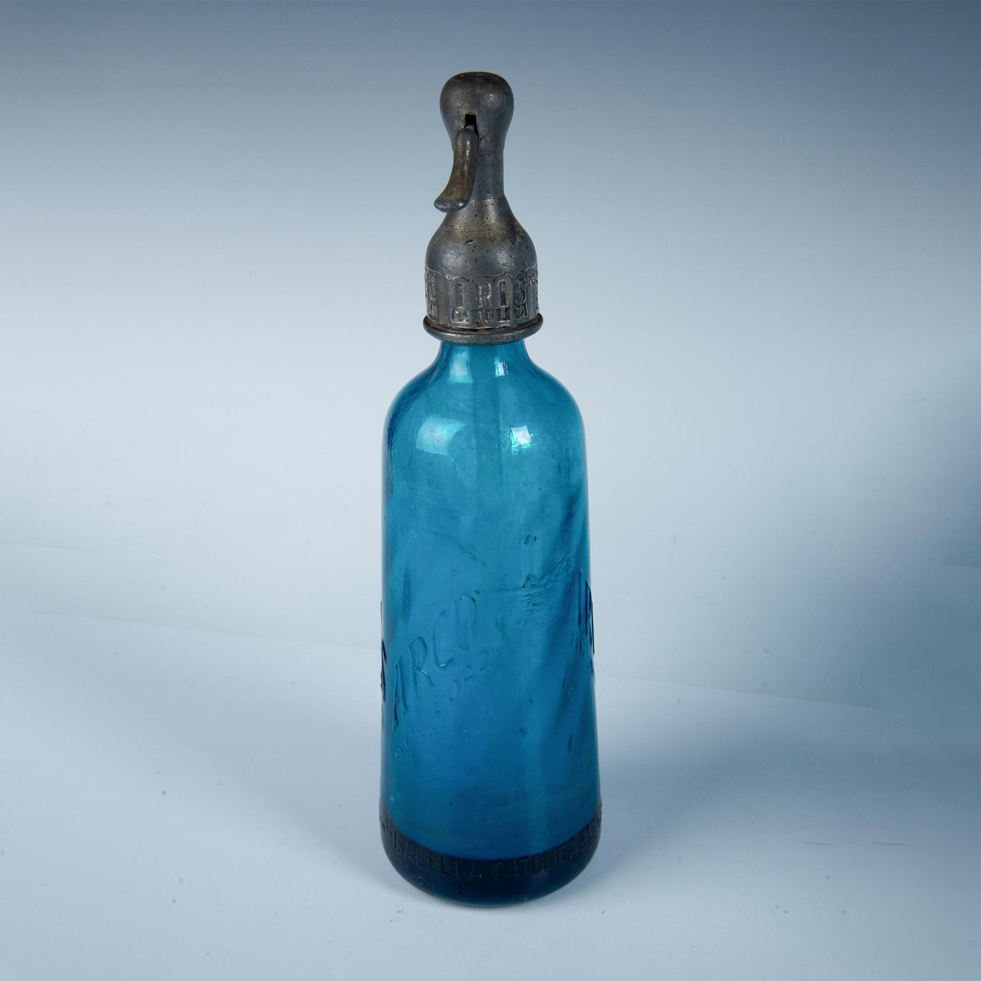 Antique Blue Glass Seltzer Bottle Argentina, Iris Arco - Image 3 of 7