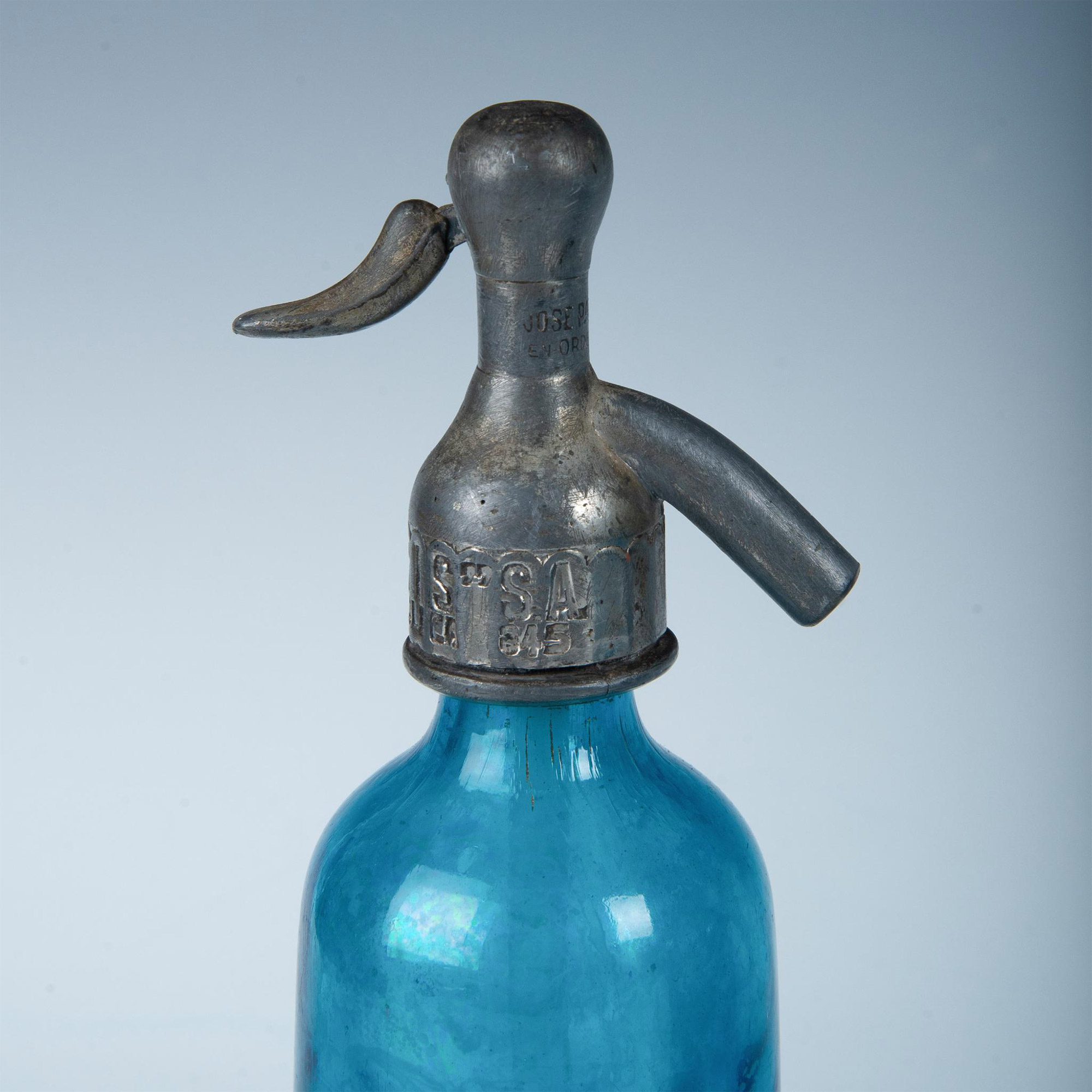 Antique Blue Glass Seltzer Bottle Argentina, Iris Arco - Image 5 of 7