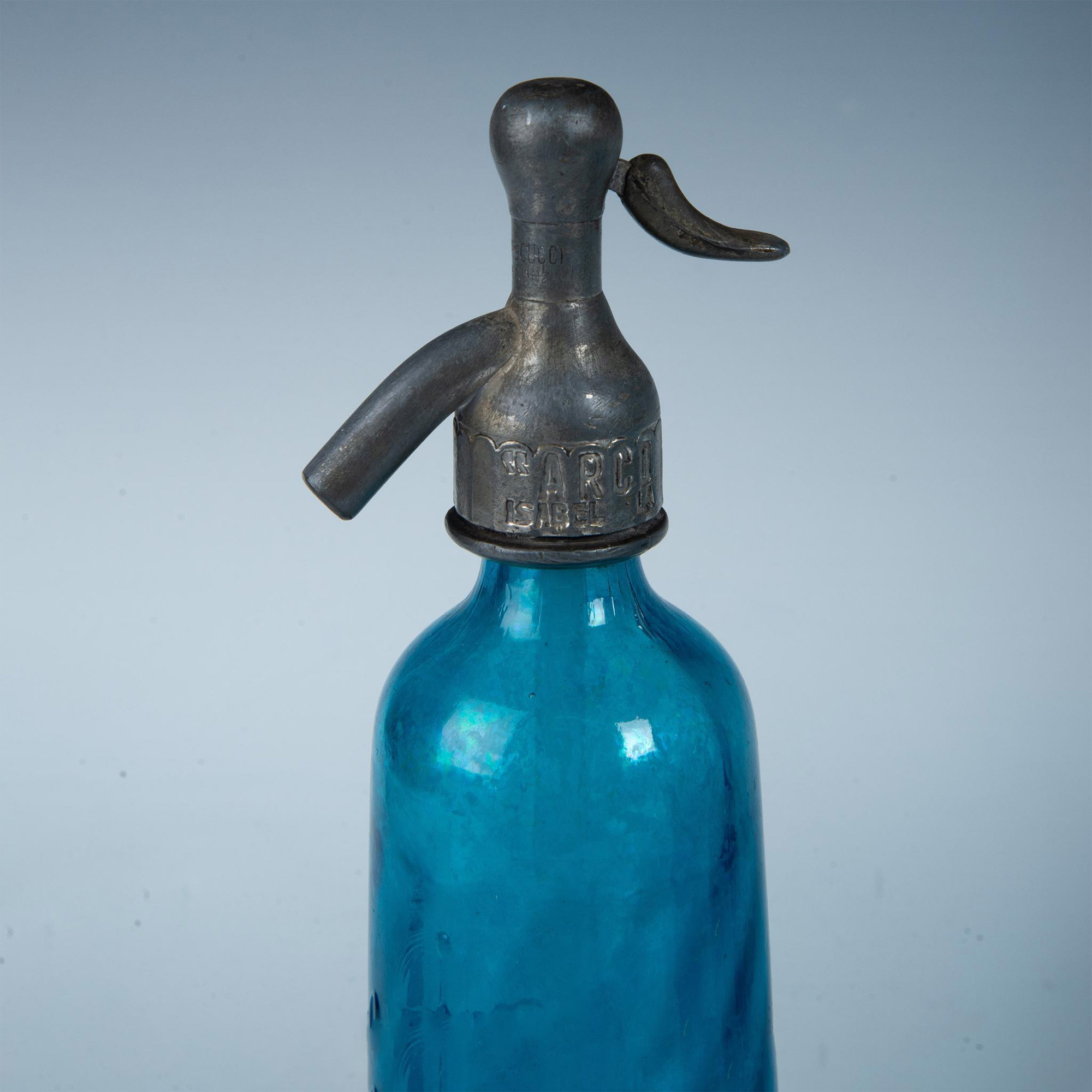 Antique Blue Glass Seltzer Bottle Argentina, Iris Arco - Image 2 of 7