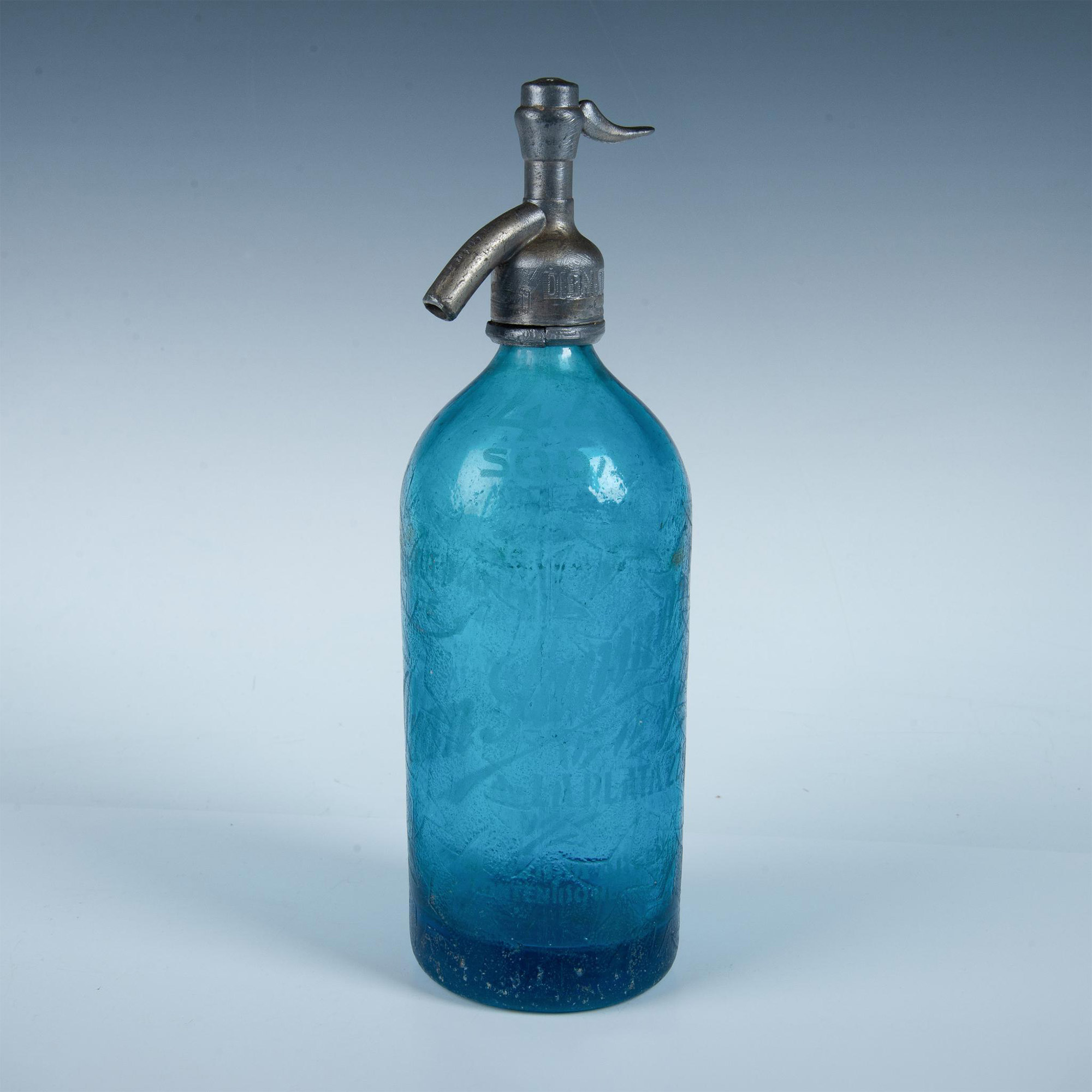 Antique Blue Glass Seltzer Bottle & Siphon Argentina 44 Soda - Image 2 of 6