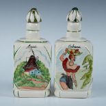 2pc Hand Painted Ceramic Liquor Bottles, LYRA Argentina