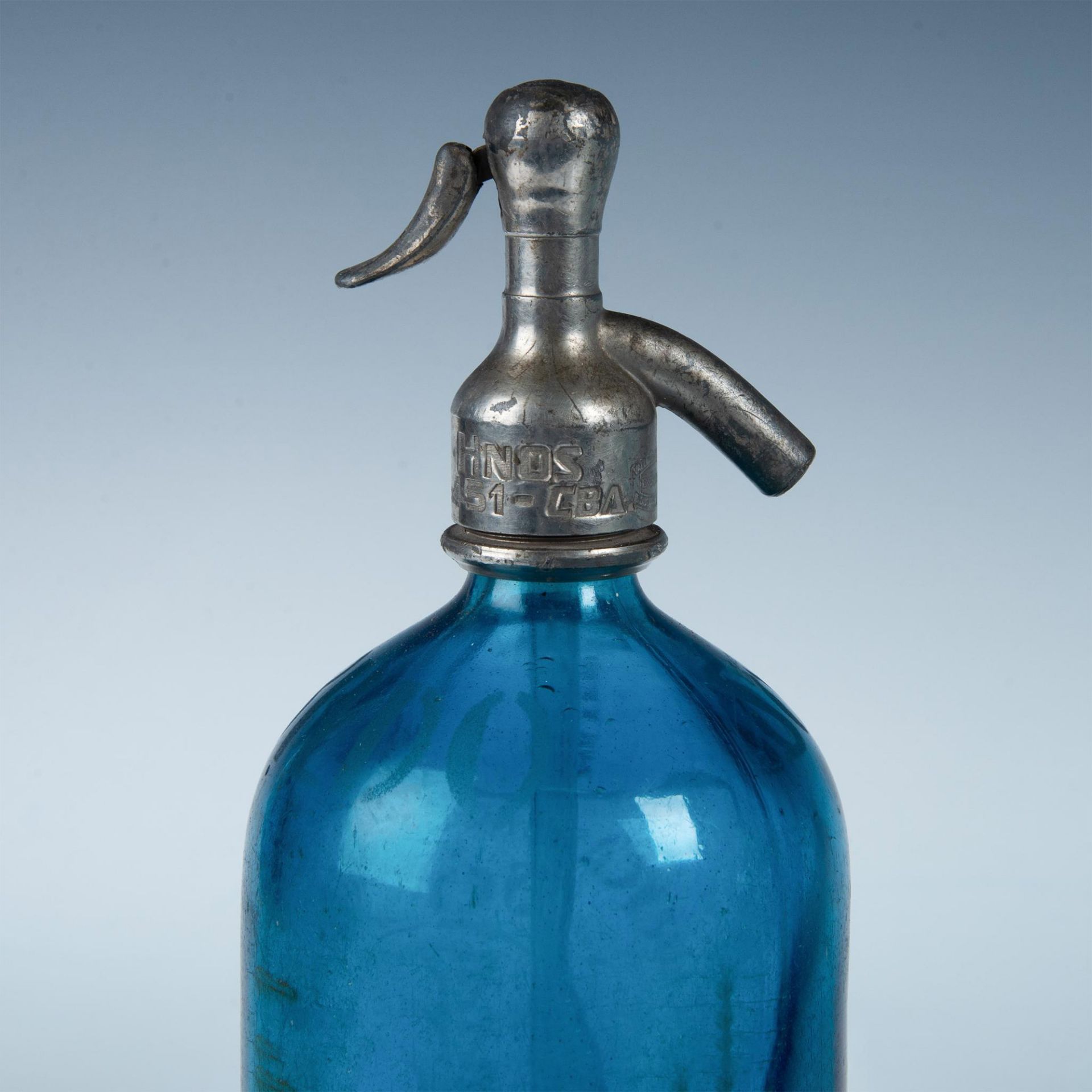 Antique Seltzer Blue Glass Bottle & Siphon, Argentina - Bild 2 aus 5