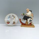 2pc Norman Rockwell Figurine and Plate, Gramps and Gifts