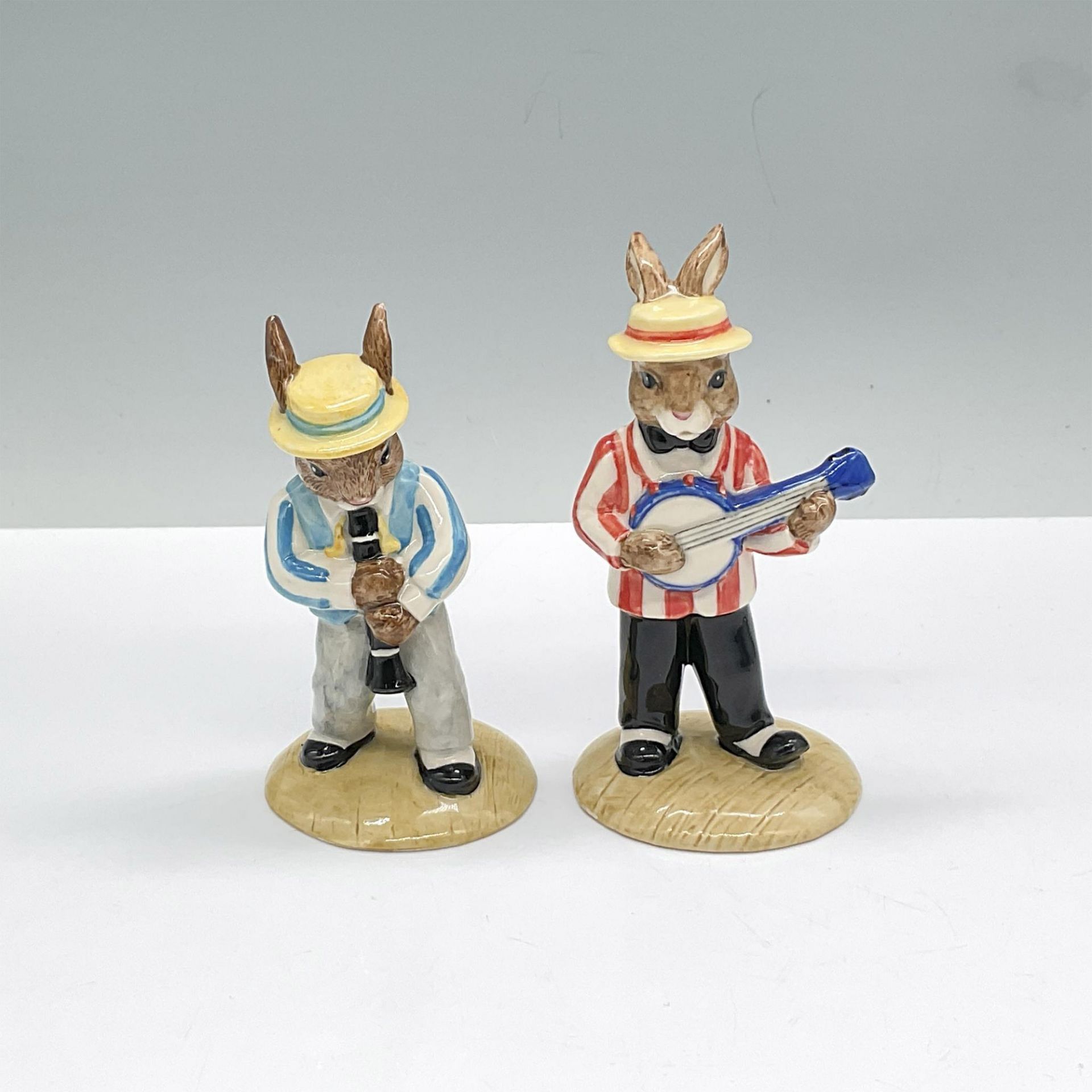 2pc Royal Doulton Bunnykins Figurines, Banjo & Clarinet