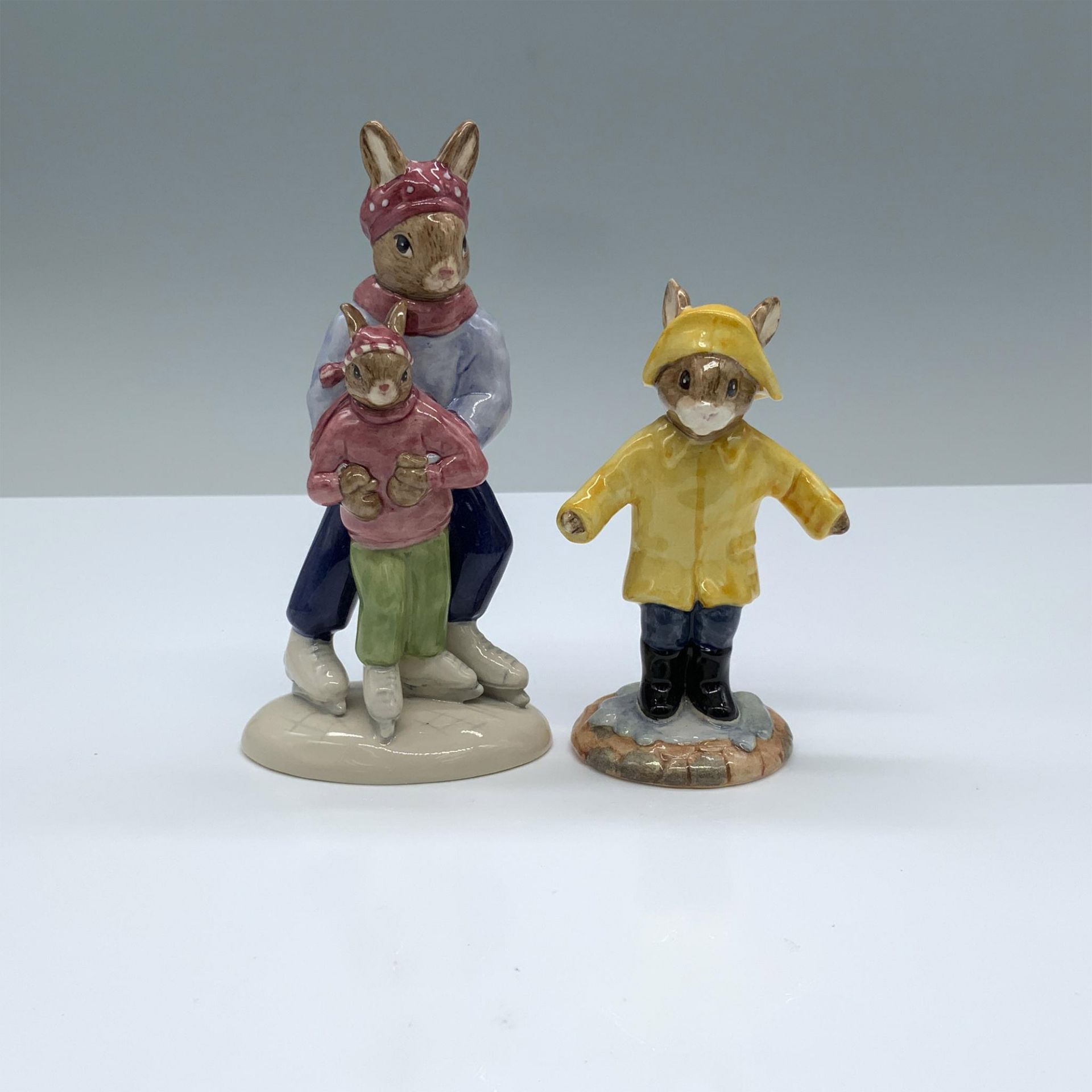 2pc Royal Doulton Bunnykins Figurines, Pastimes & Rainy Day