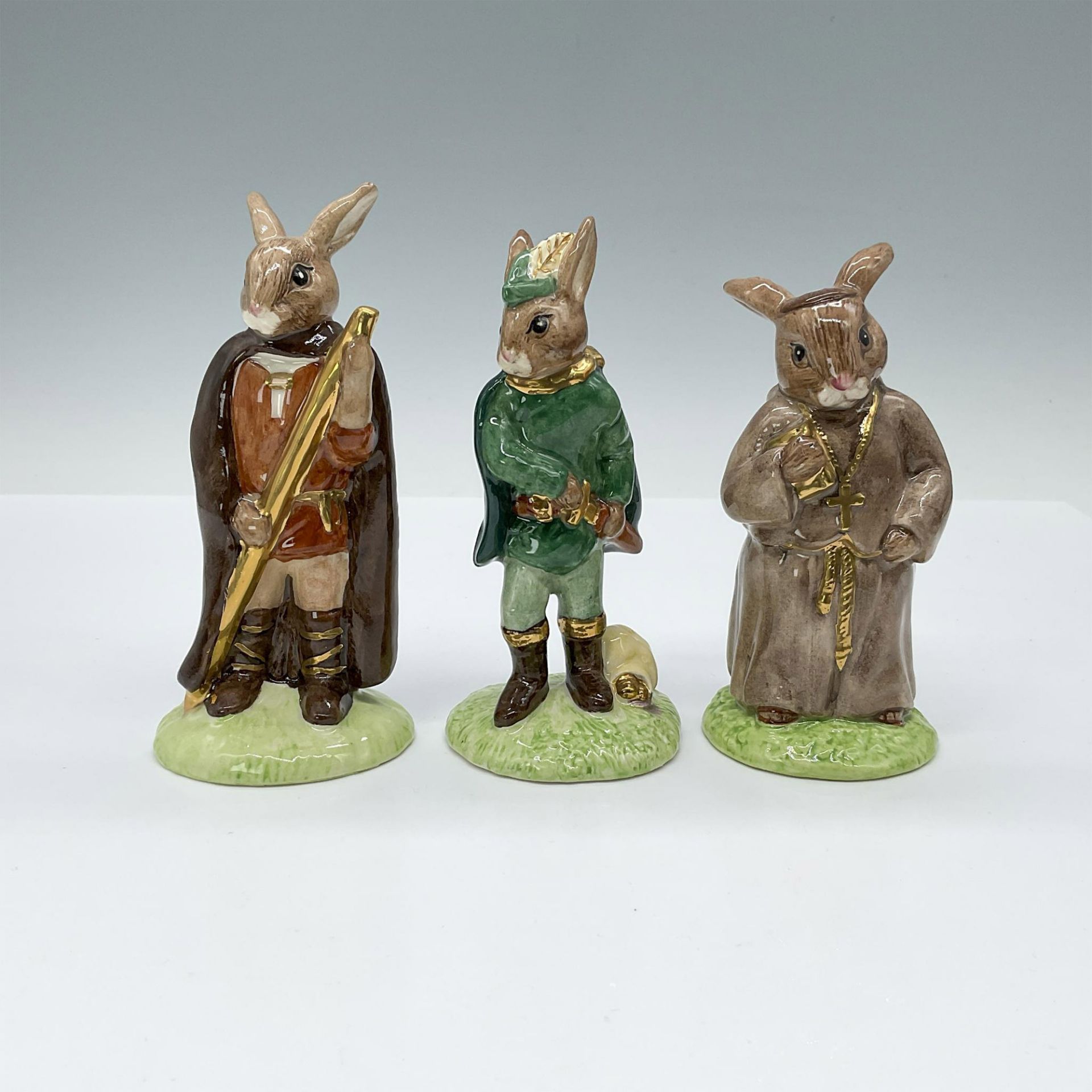 3pc Royal Doulton Bunnykins Robin Hood Gold Ed. Figurines