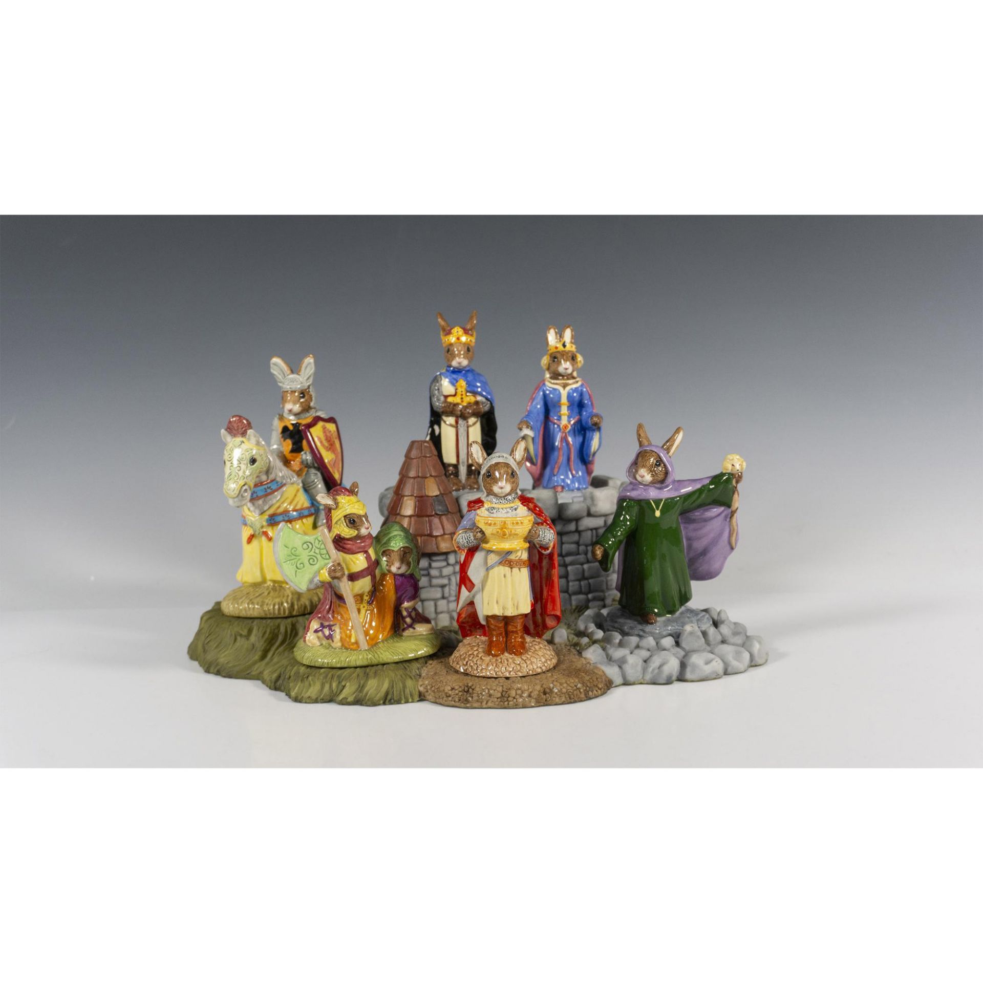 7pc Royal Doulton Bunnykins, The Arthurian Collection & Base