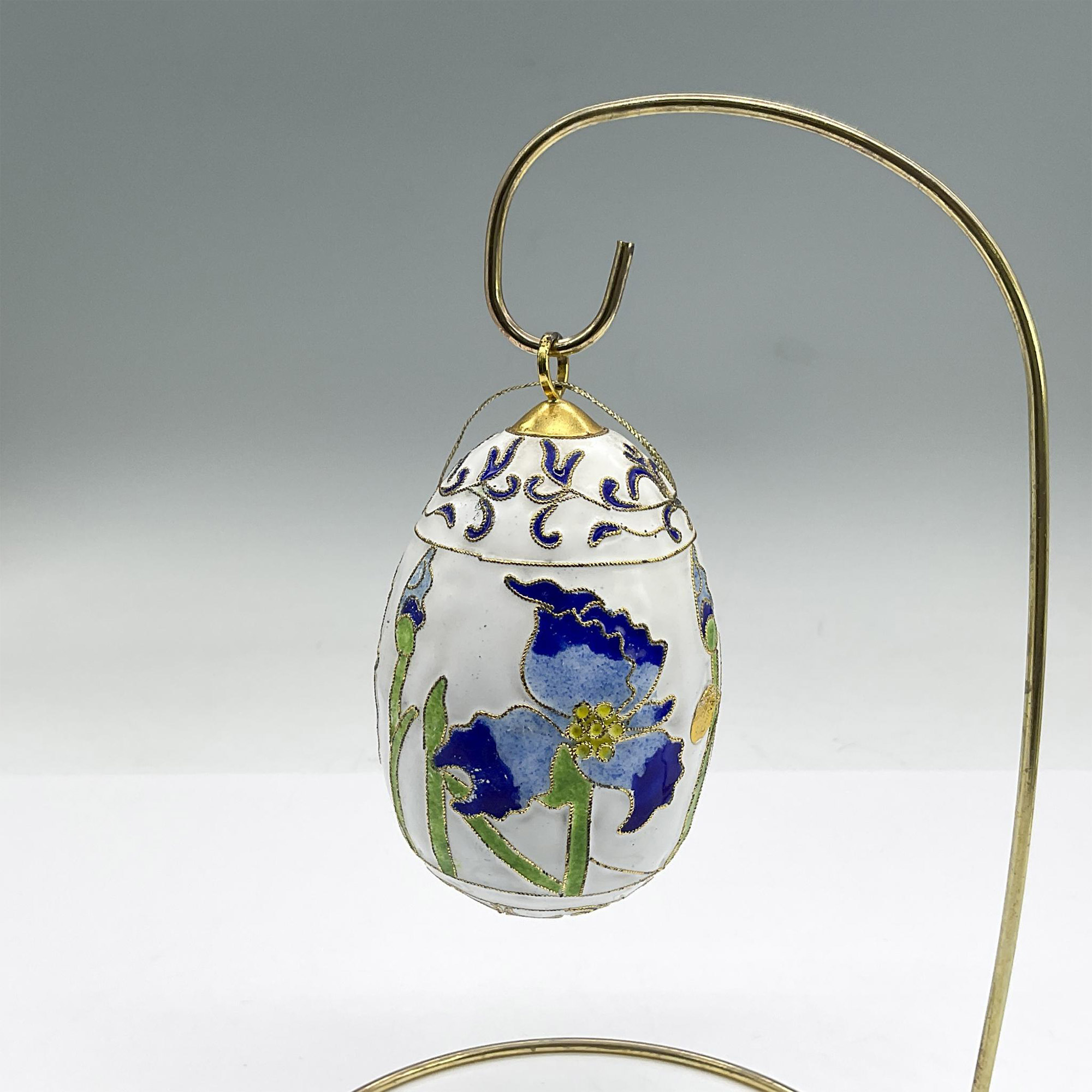 Vintage Cloisonne Enamel Egg Ornament, Blue Flowers