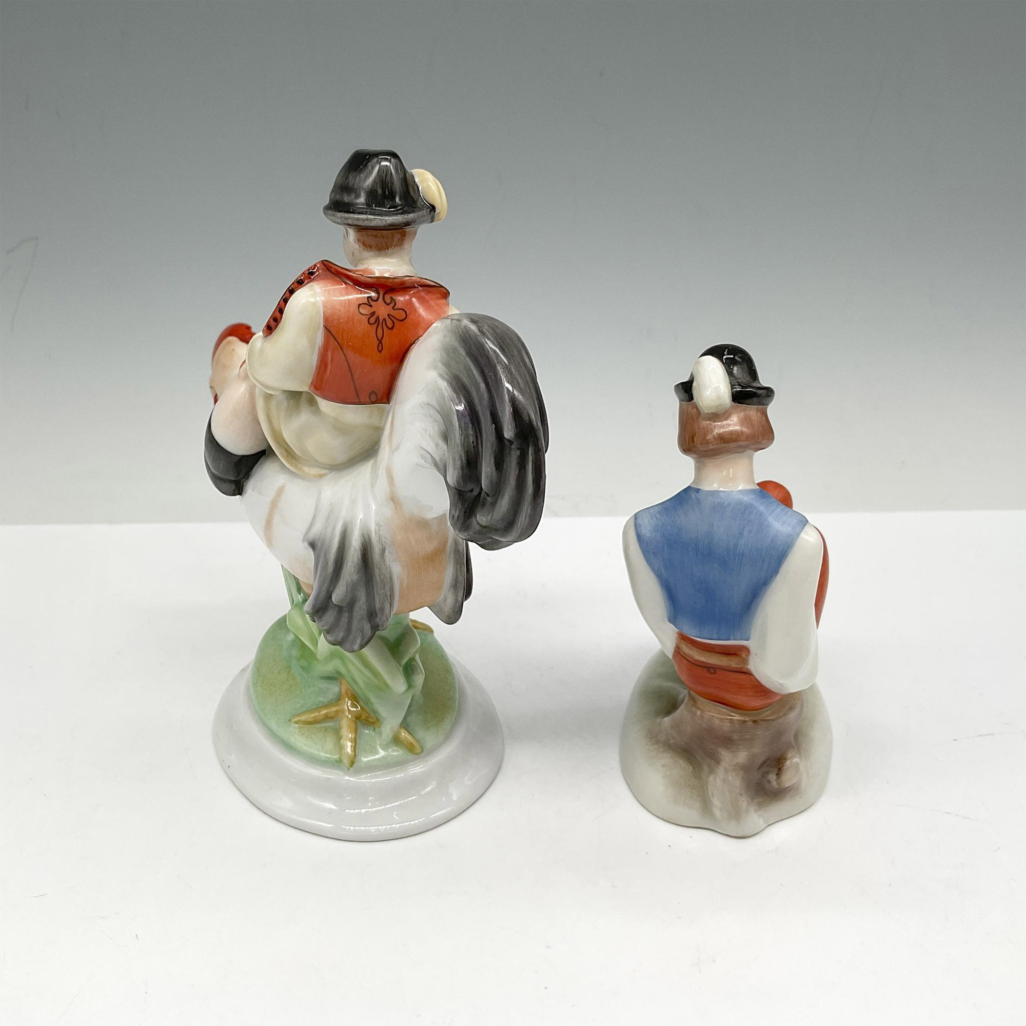 2pc Herend Porcelain Figurines, Man on Rooster + Seated Man - Image 2 of 3