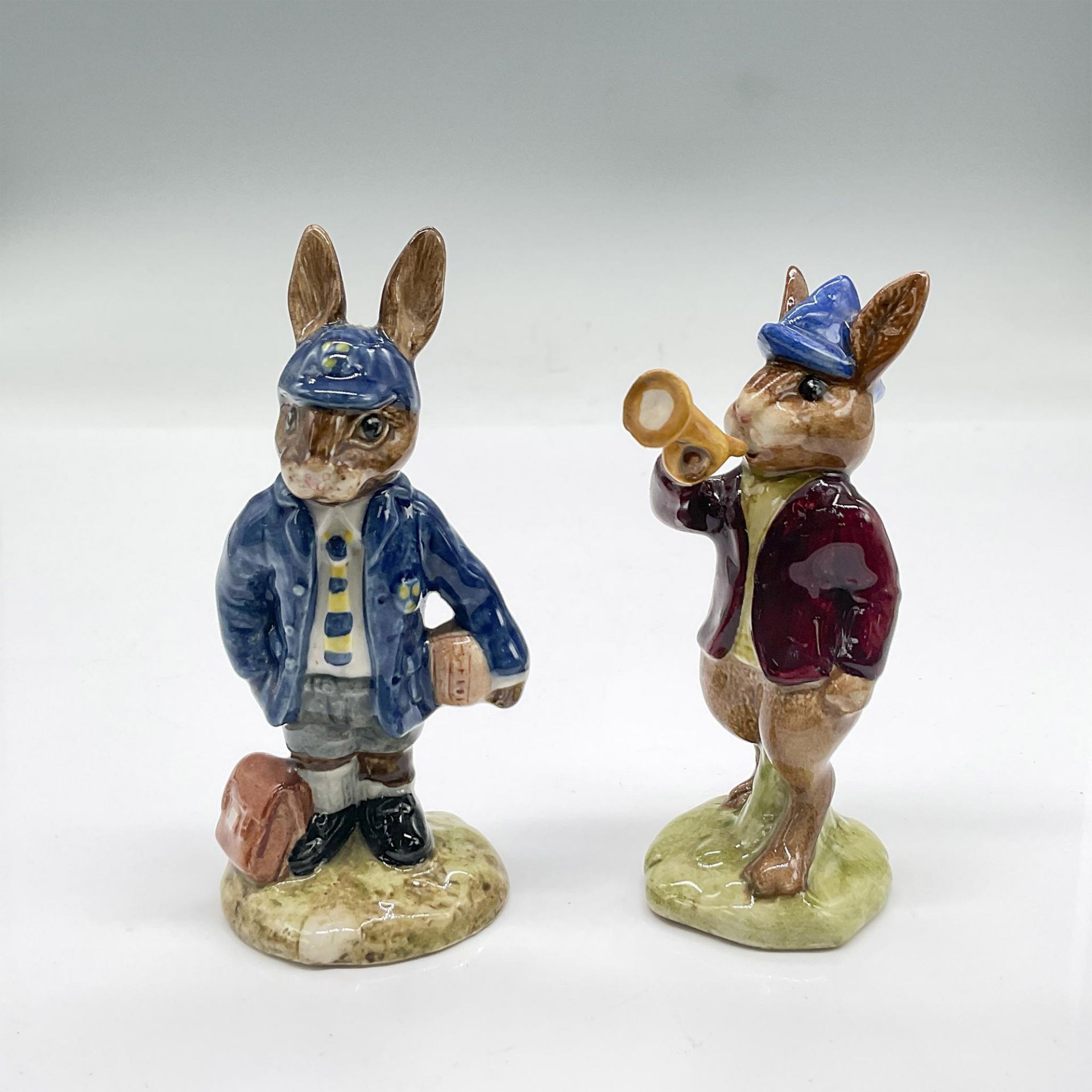 2pc Royal Doulton Bunnykins Figurines, Schoolboy/Rise+Shine