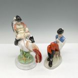 2pc Herend Porcelain Figurines, Man on Rooster + Seated Man