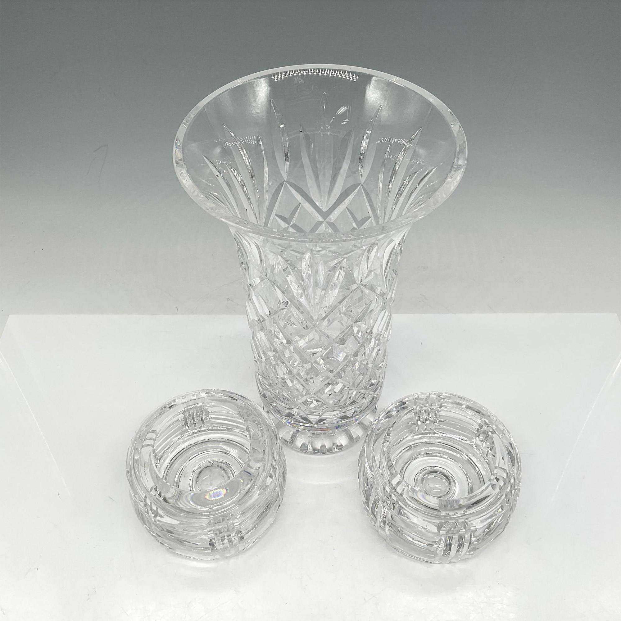 3pc Waterford Crystal Vase & Barrel Candle Holders - Image 2 of 3