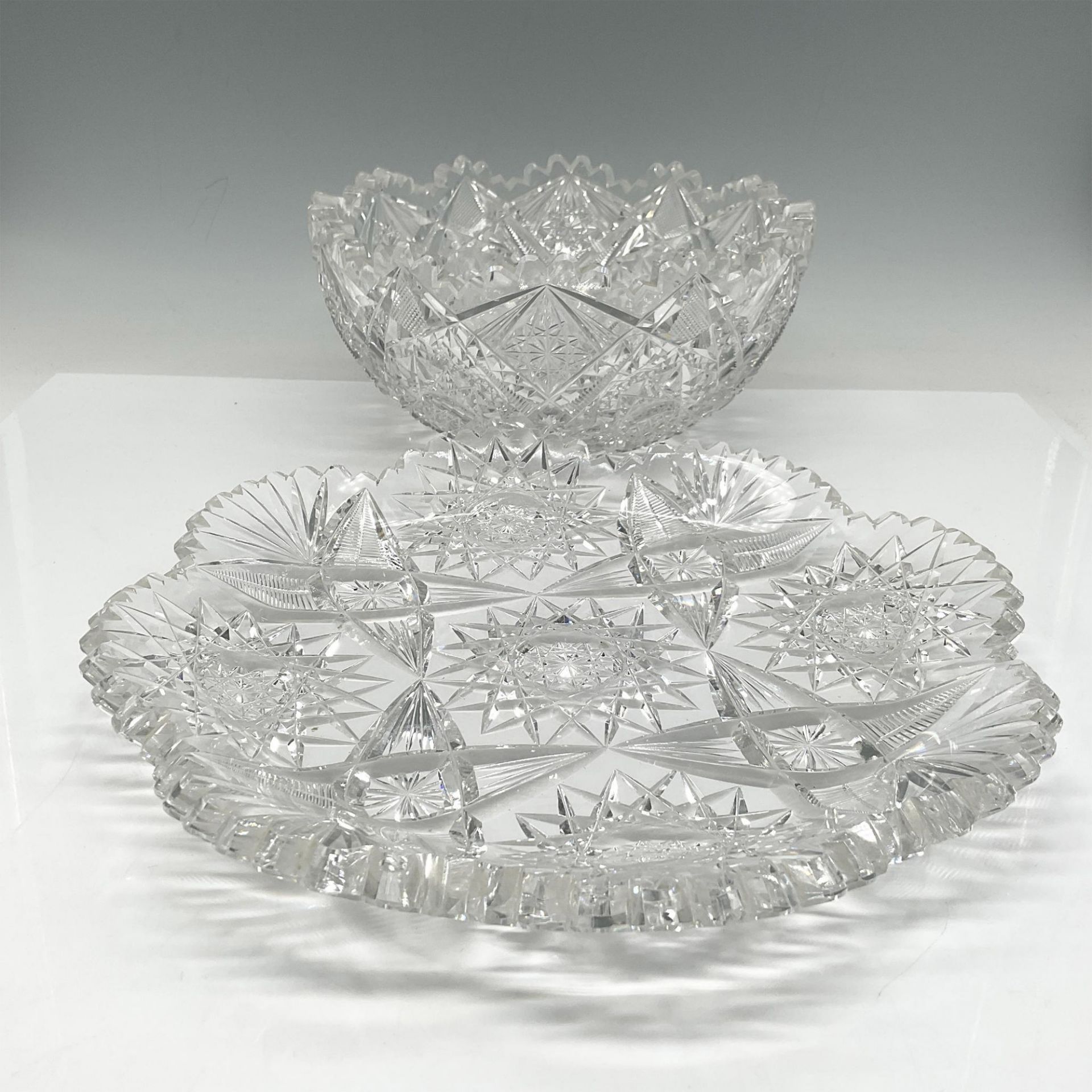 2pc American Brilliant Cut Glass Bowl and Dish