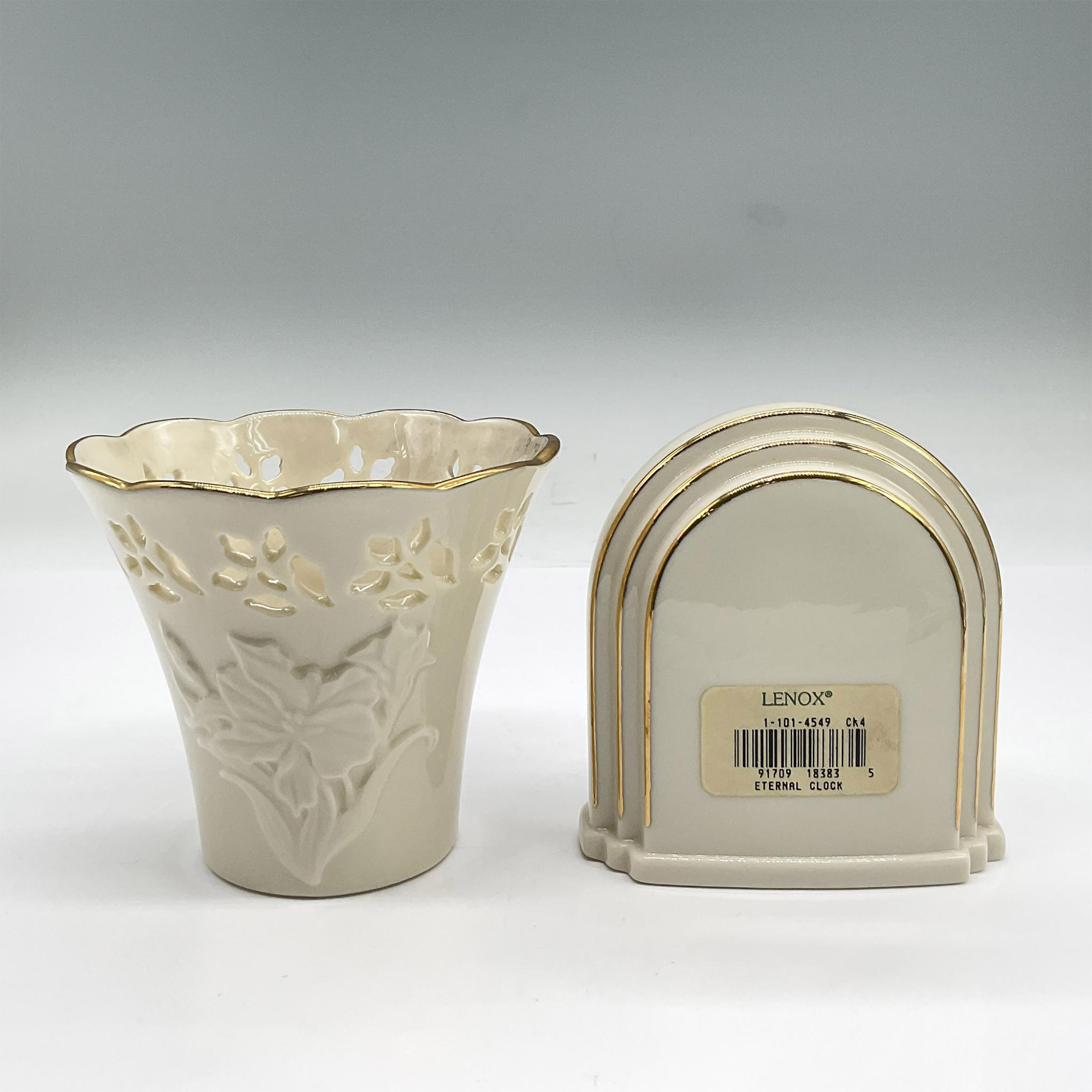 2pc Lenox Porcelain Eternal Clock and Mini Vase - Image 2 of 3