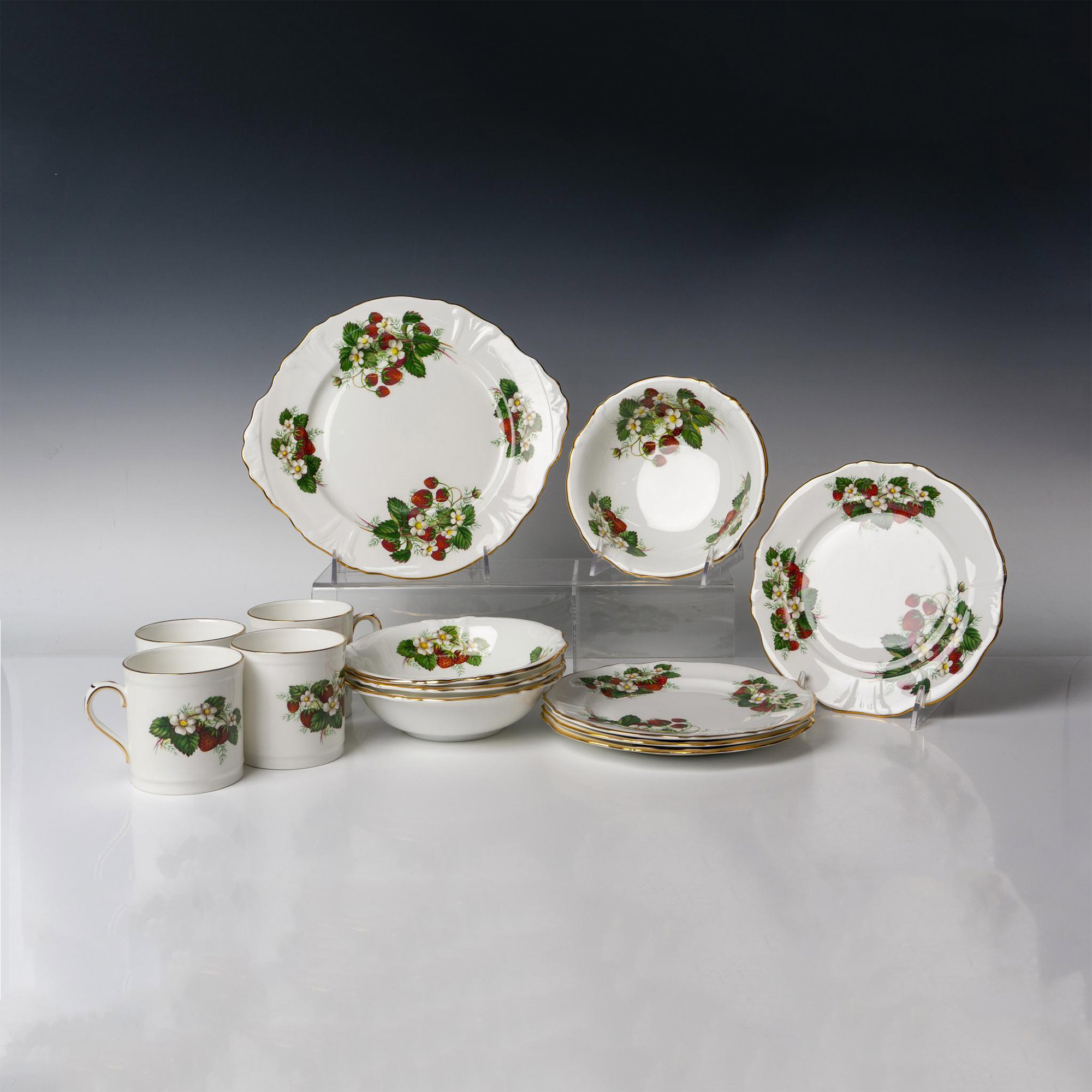 13pc Hammersley China Dessert & Coffee Set, Strawberry Ripe