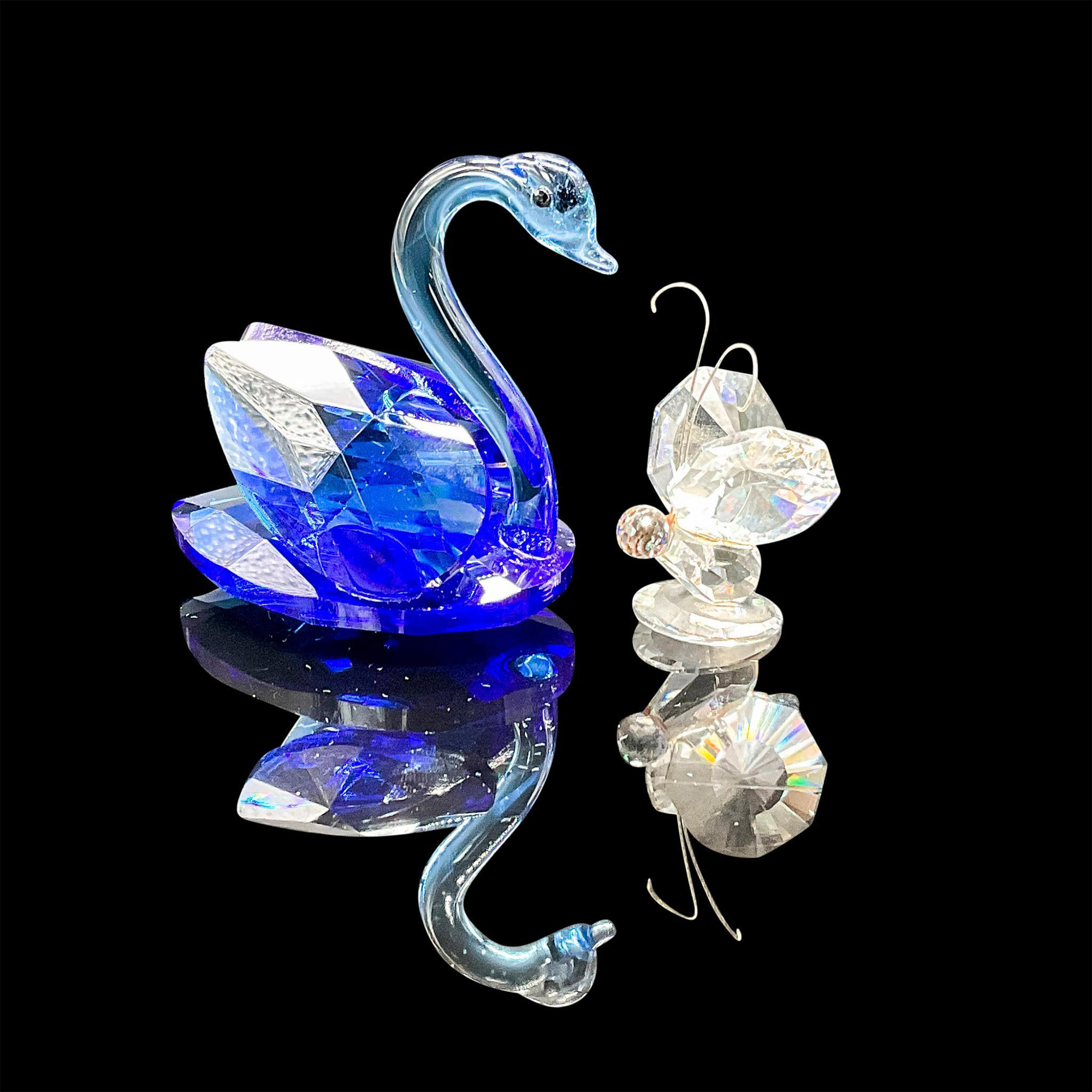 2pc Crystal Figurine Grouping Iris Arc Butterfly & Blue Swan - Image 2 of 3