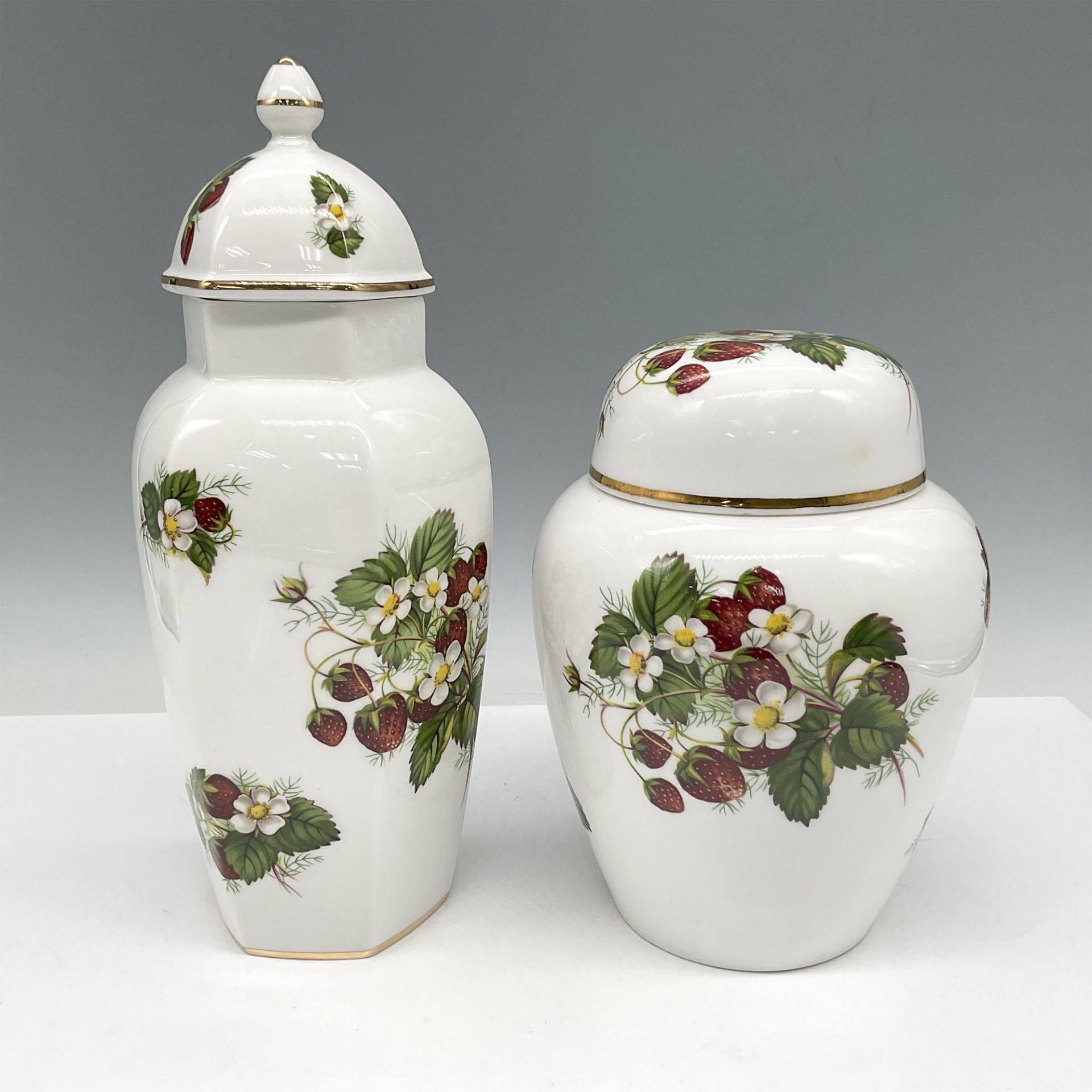 2pc Hammersley Bone China Covered Jars, Strawberry Ripe