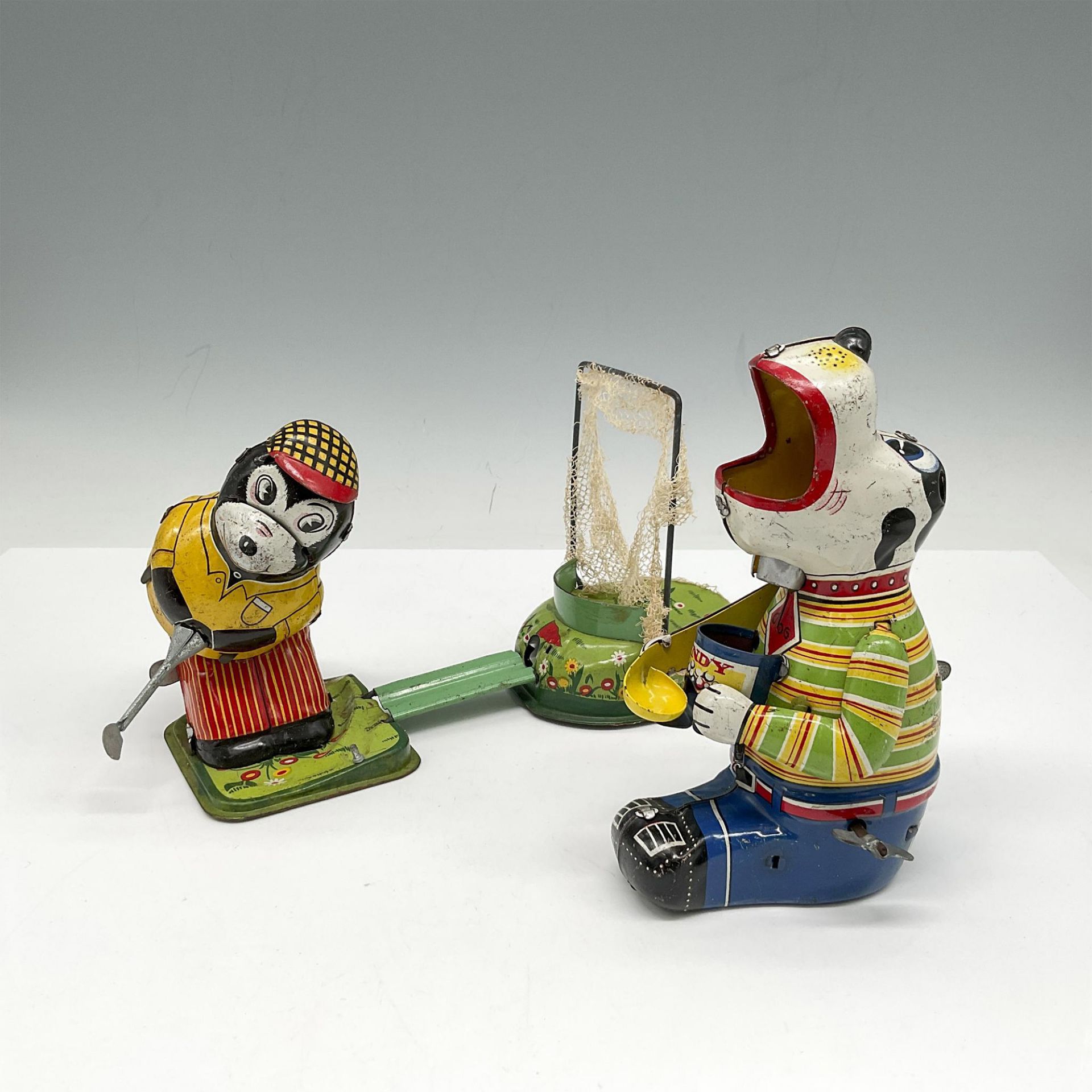 2pc Vintage TPS Japan Tin Litho Windup Toys, Bear & Dog