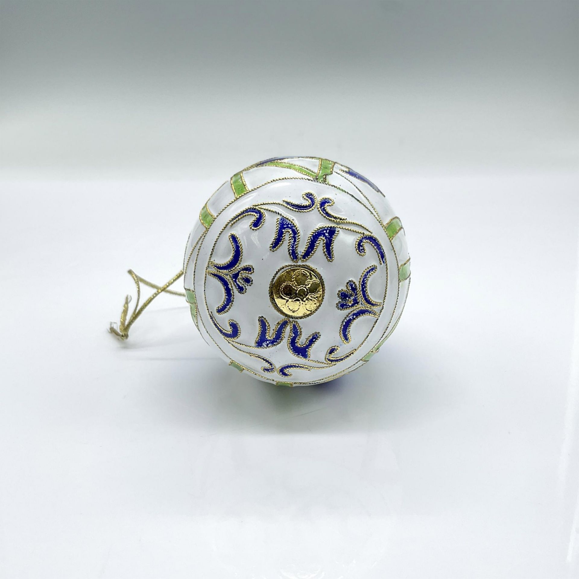 Vintage Cloisonne Enamel Egg Ornament, Blue Flowers - Bild 3 aus 3