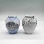 2pc Bing & Grondahl Mini Vases, Cherry Blossom + Lakeside