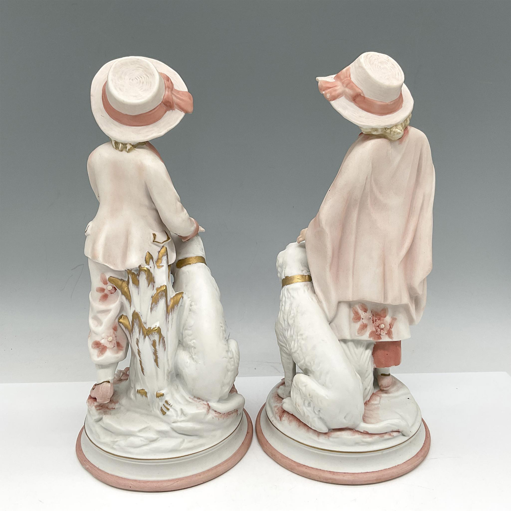 2pc Camille Naudot Porcelain Figurines, Boy & Girl with Dogs - Image 2 of 3