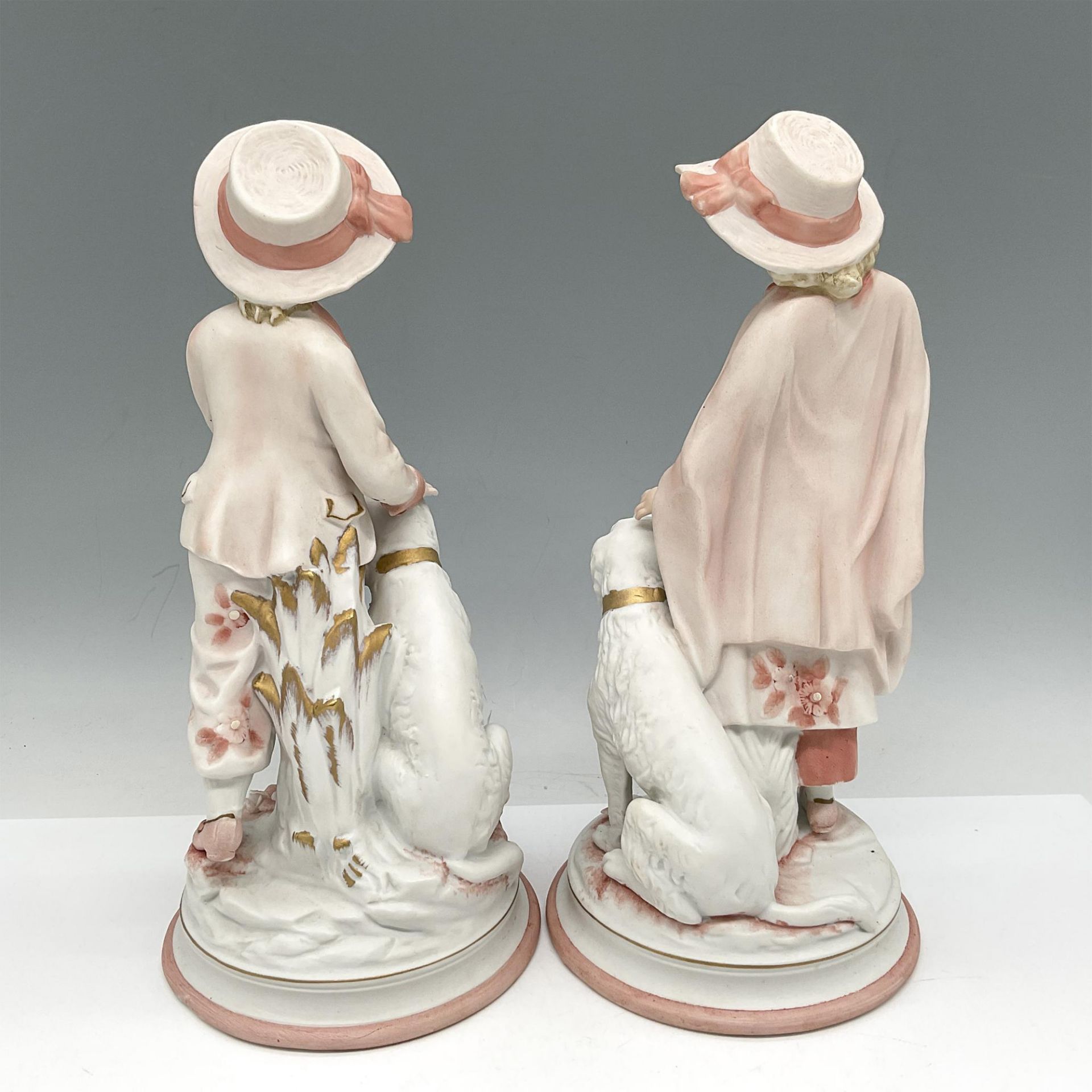 2pc Camille Naudot Porcelain Figurines, Boy & Girl with Dogs - Bild 2 aus 3