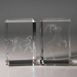 Pair of Ox and Goat Laser Paperweights