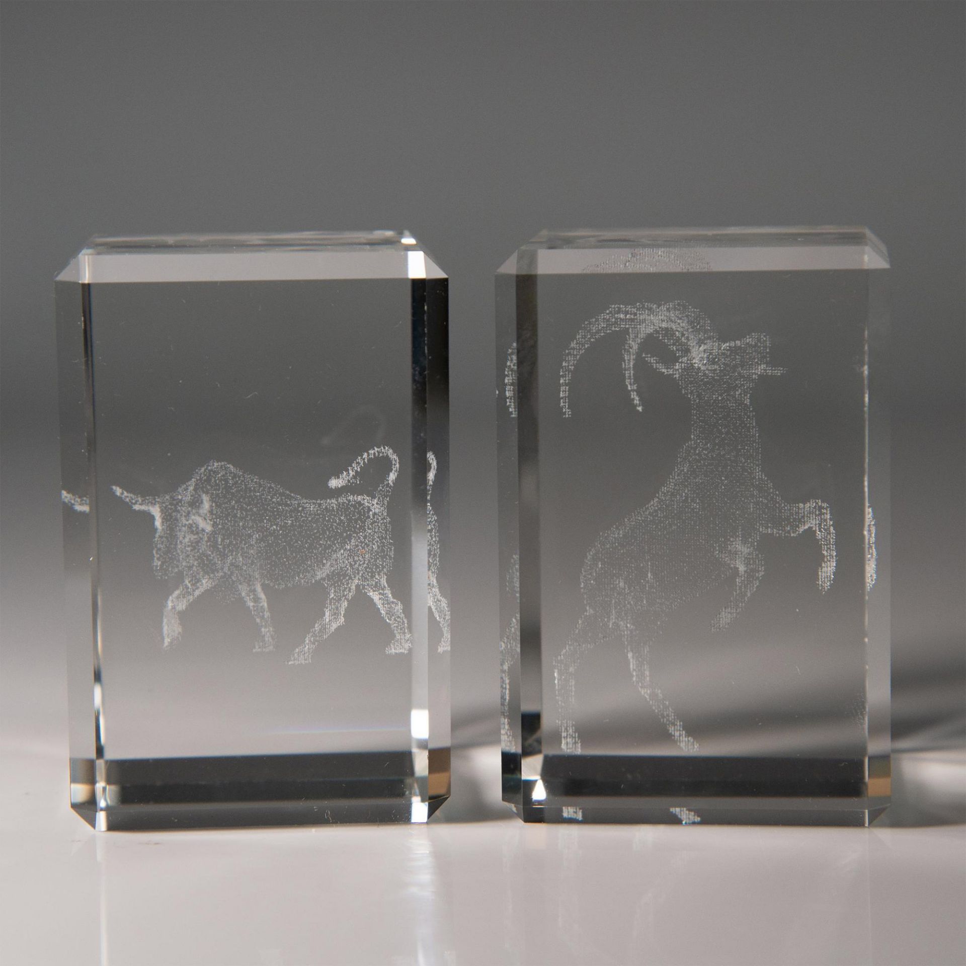 Pair of Ox and Goat Laser Paperweights