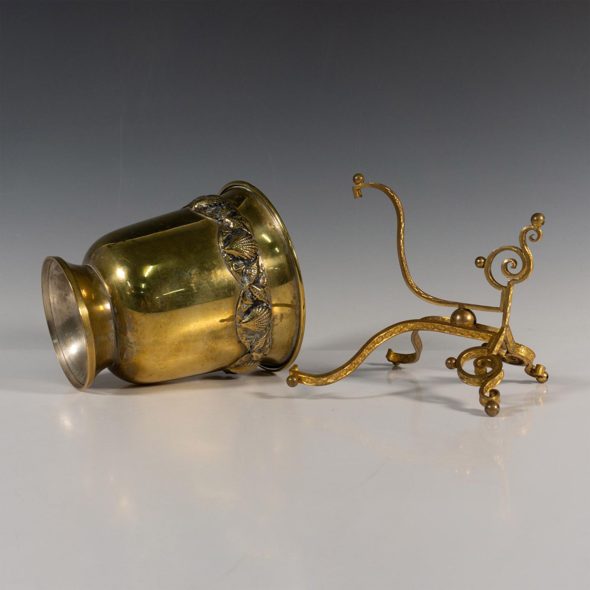 Decorative Brass Bowl with Marine Designs & Candle Holder - Image 2 of 5