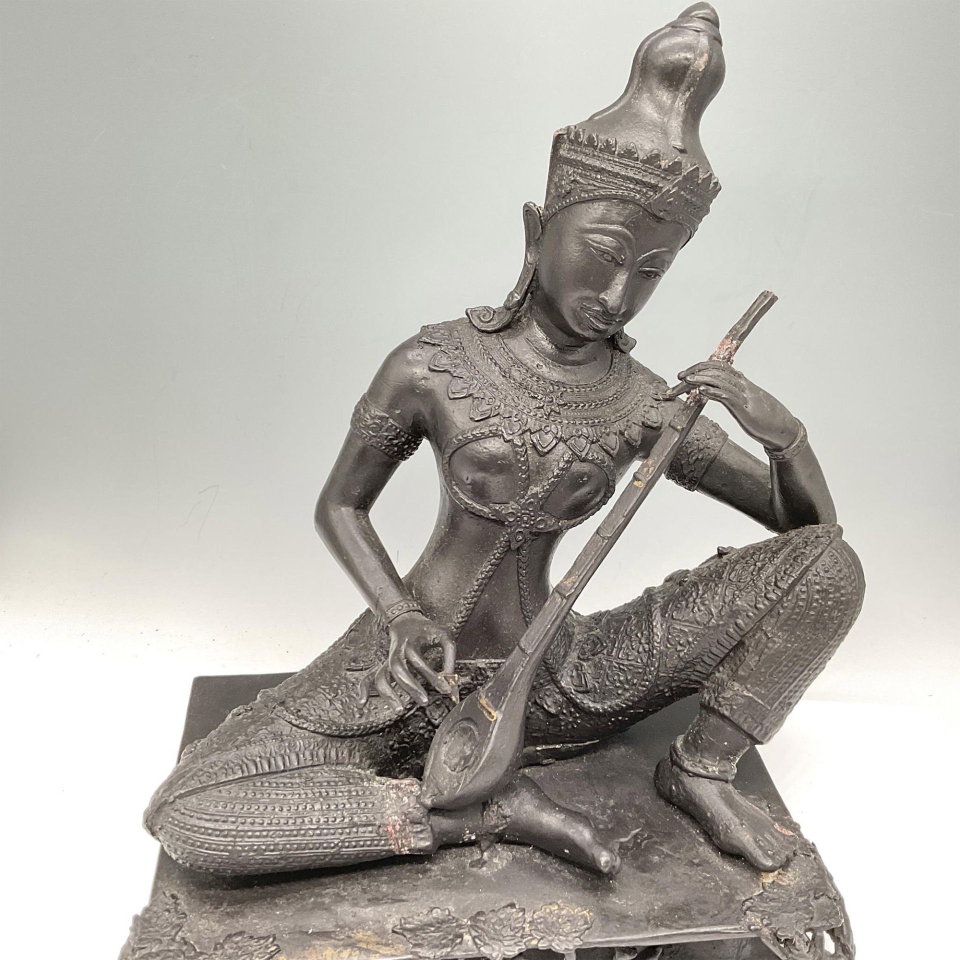 Southeast Asian Cast Bronze Buddha Sitar Sculpture - Image 3 of 3