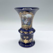Limoges Porcelain Cobalt and Gold Leaf Vase