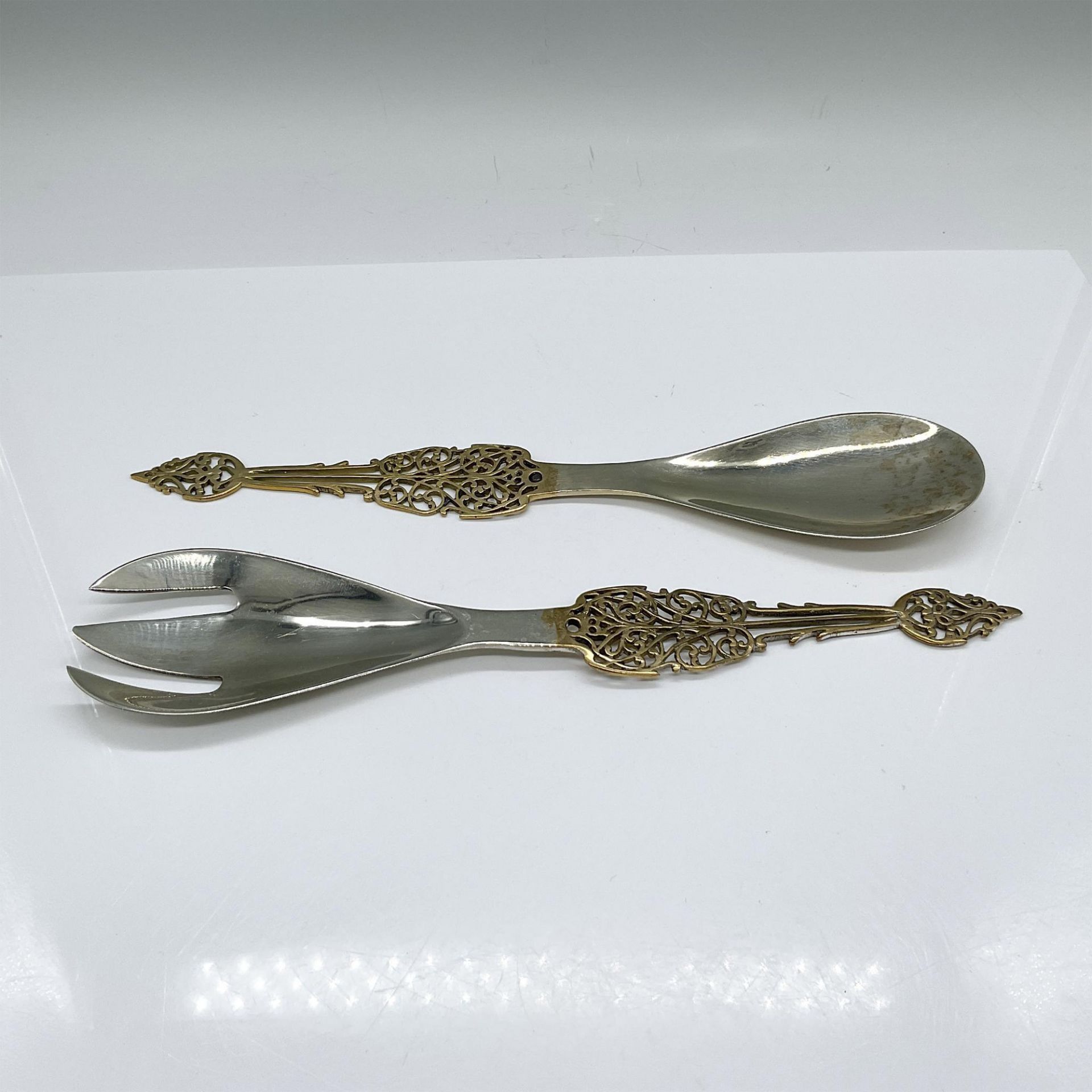 2pc Brass Plated Serving Salad Fork and Spoon