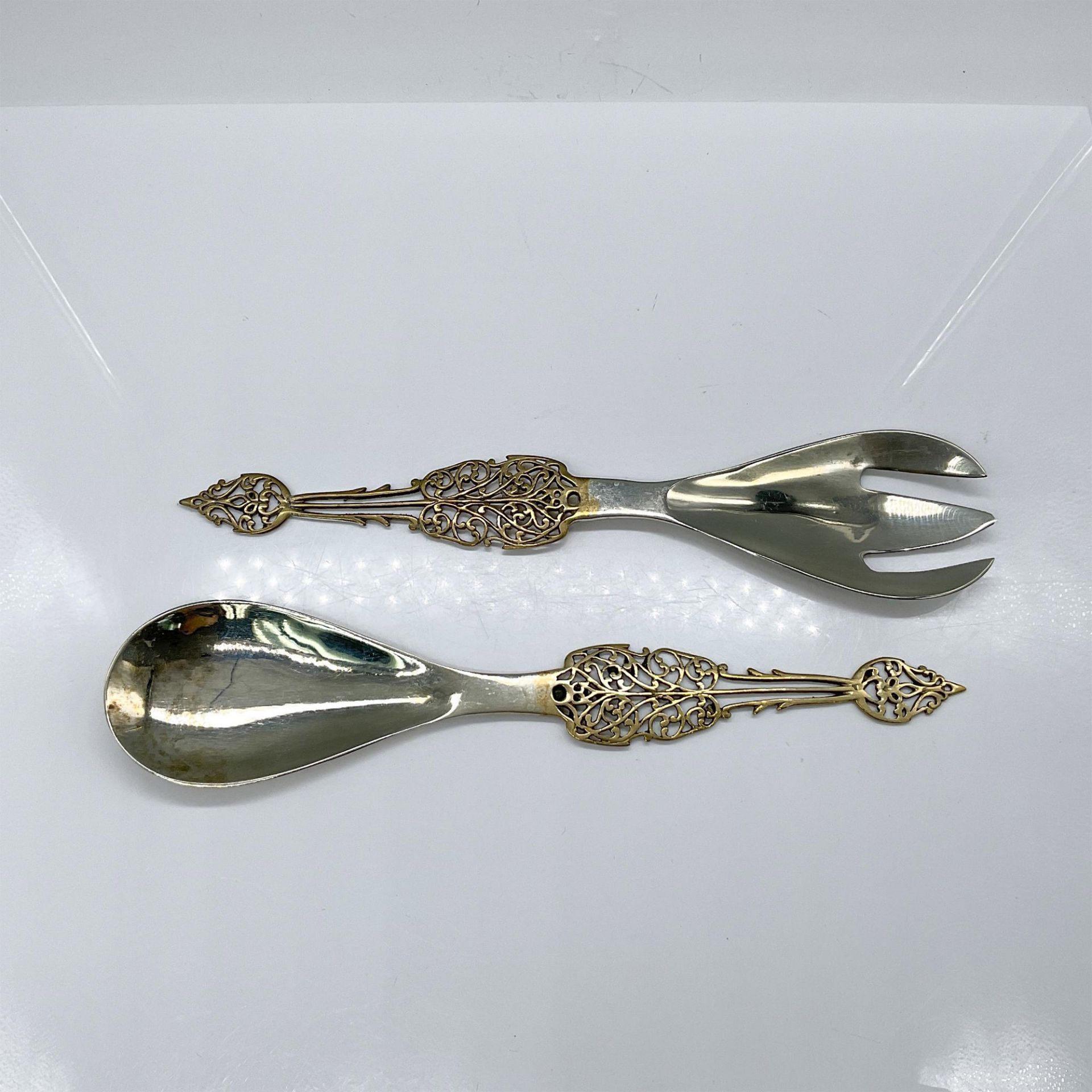 2pc Brass Plated Serving Salad Fork and Spoon - Bild 2 aus 3