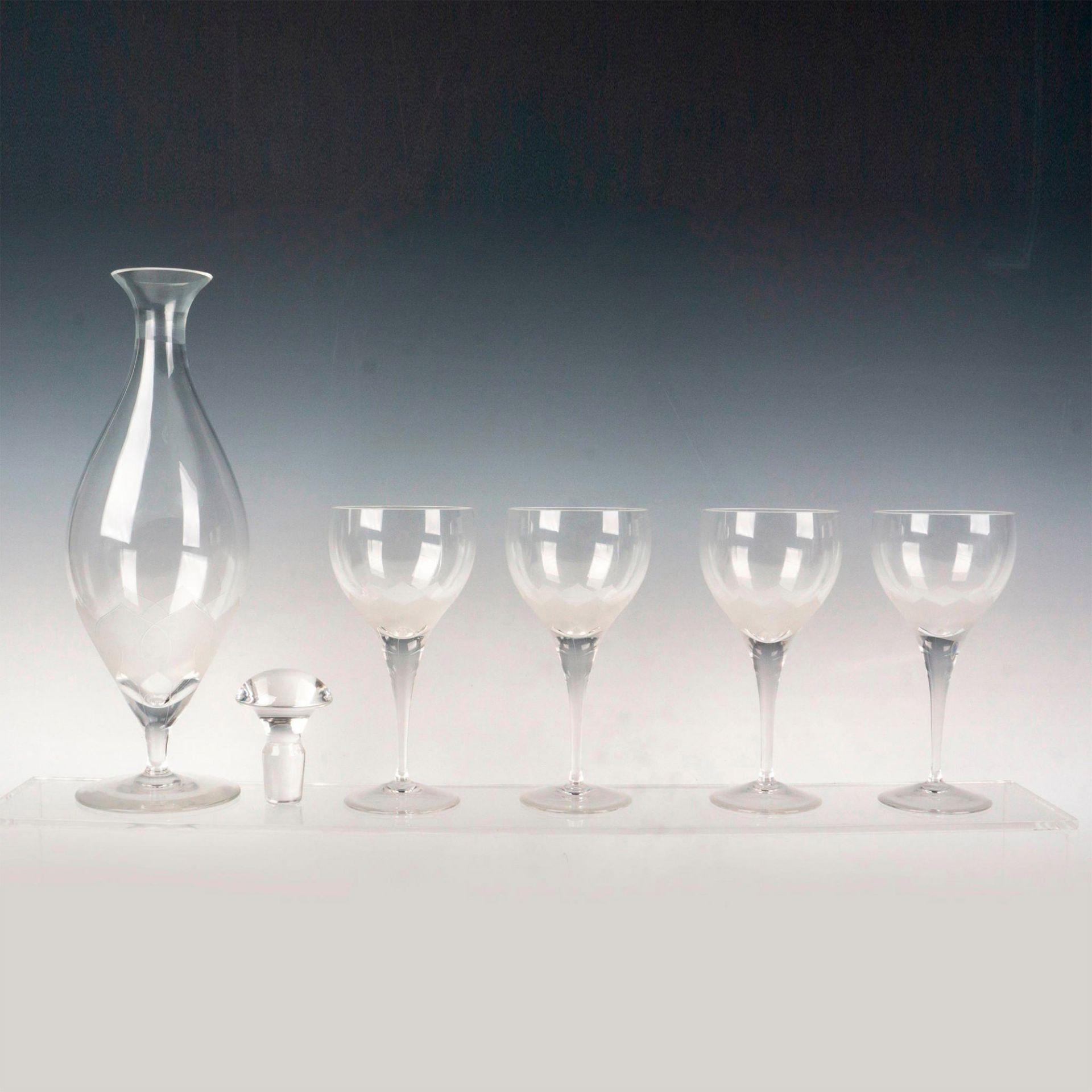 5pc Rosenthal Wine Glasses and Decanter, Lotus Blossoms - Image 2 of 5