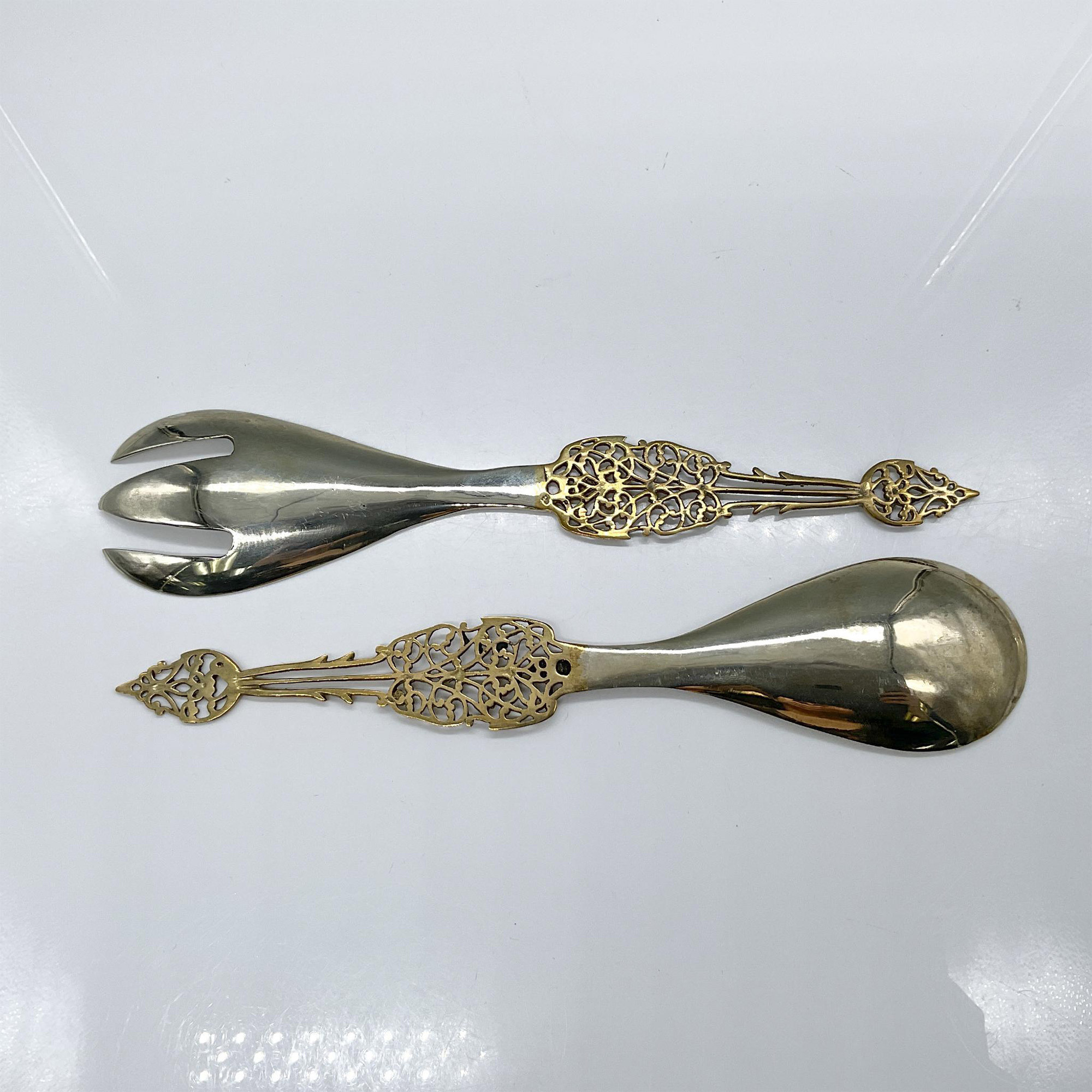 2pc Brass Plated Serving Salad Fork and Spoon - Image 3 of 3