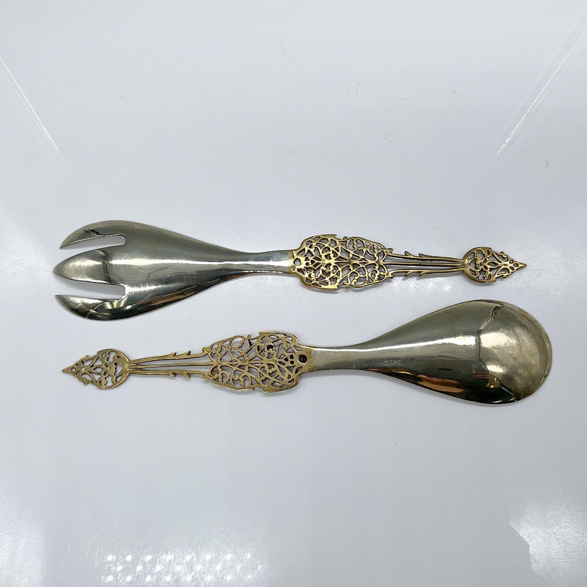 2pc Brass Plated Serving Salad Fork and Spoon - Bild 3 aus 3