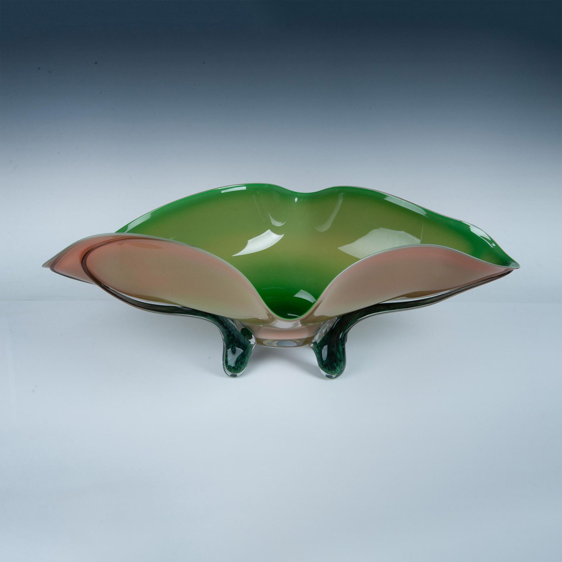 Ed Branson Art Glass Tropical Bowl, Melon, Signed - Bild 2 aus 6