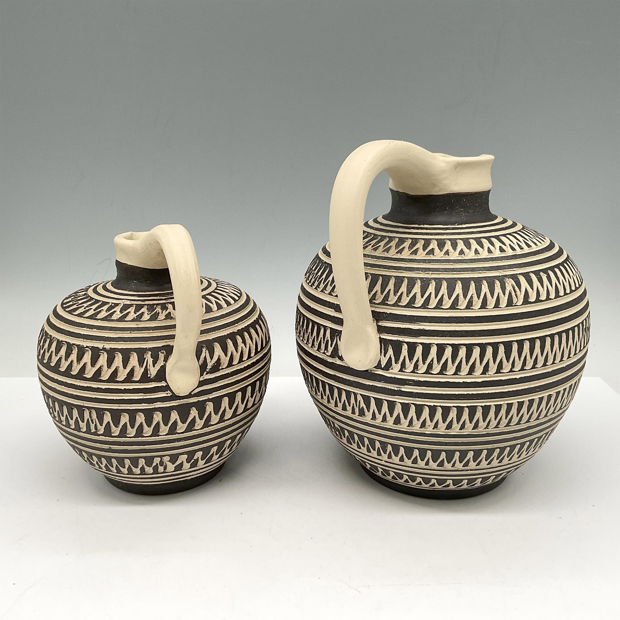 2pc Alois Bohm Mid Century Modern Stoneware Jug Pitchers - Image 2 of 4