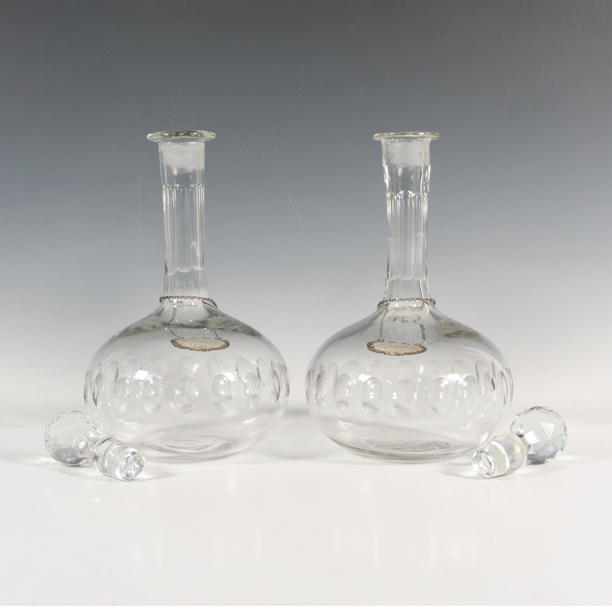 2pc Glass Decanters with Sterling Silver Liquor Tags - Image 3 of 4